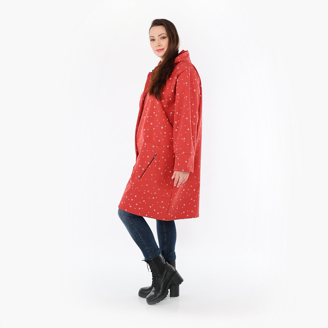  AKH Fashion Mantel in gerader Form, aus Polyester, 1512.07035, Rot/Grau, Punkte, Schick