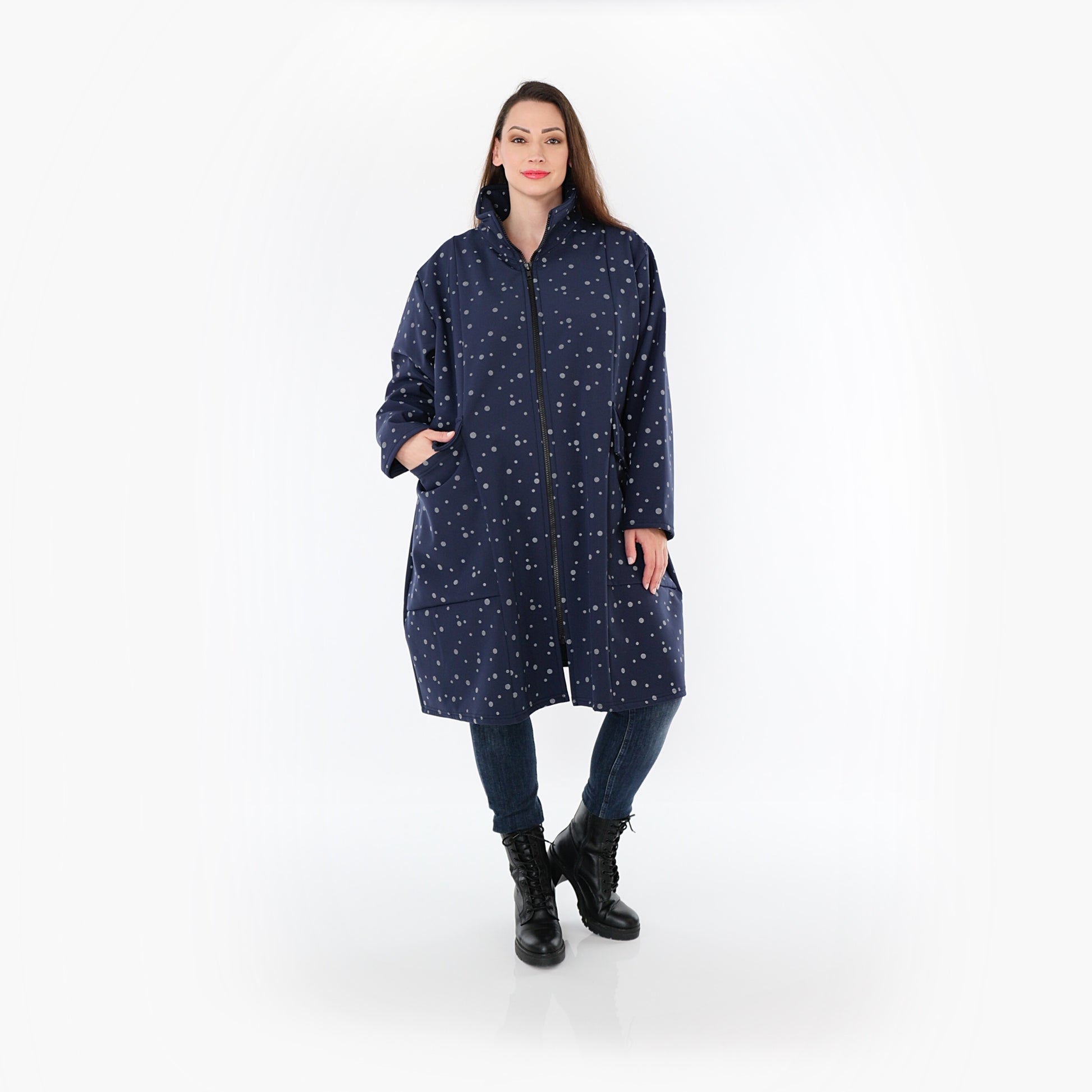  Ballonmantel von AKH Fashion aus Polyester, 1512.07036, Marine/Grau, Punkte, Ausgefallen