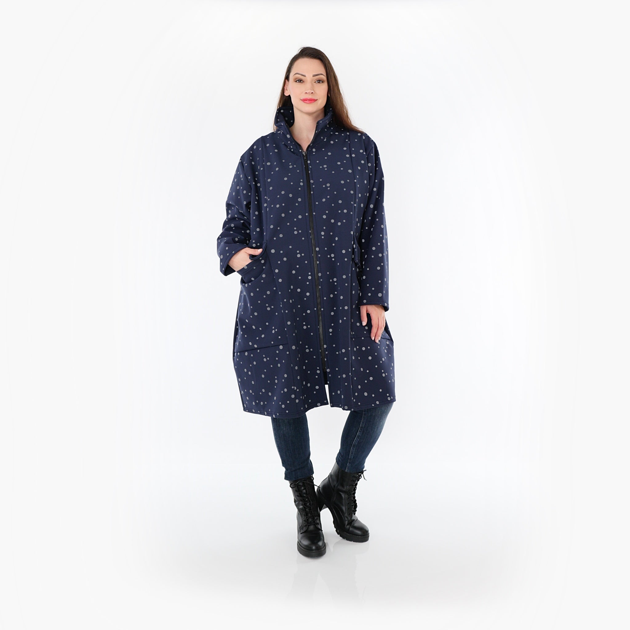  Ballonmantel von AKH Fashion aus Polyester, 1512.07036, Marine/Grau, Punkte, Ausgefallen