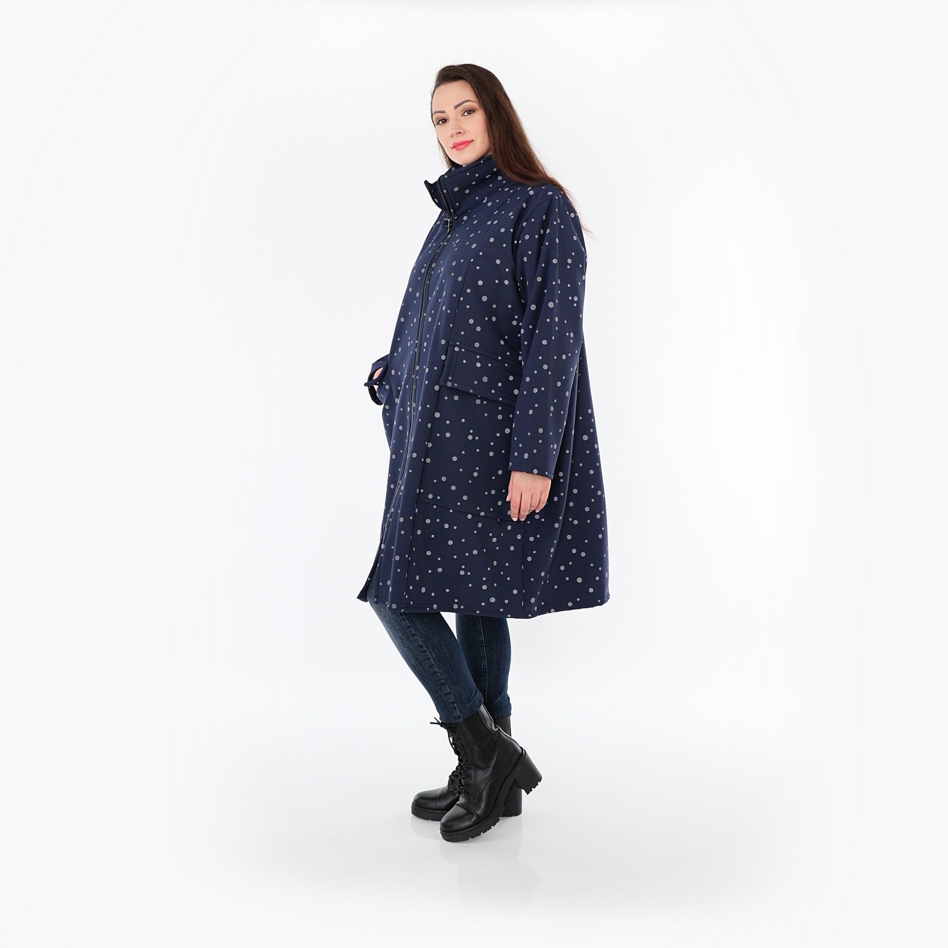  Ballonmantel von AKH Fashion aus Polyester, 1512.07036, Marine/Grau, Punkte, Ausgefallen