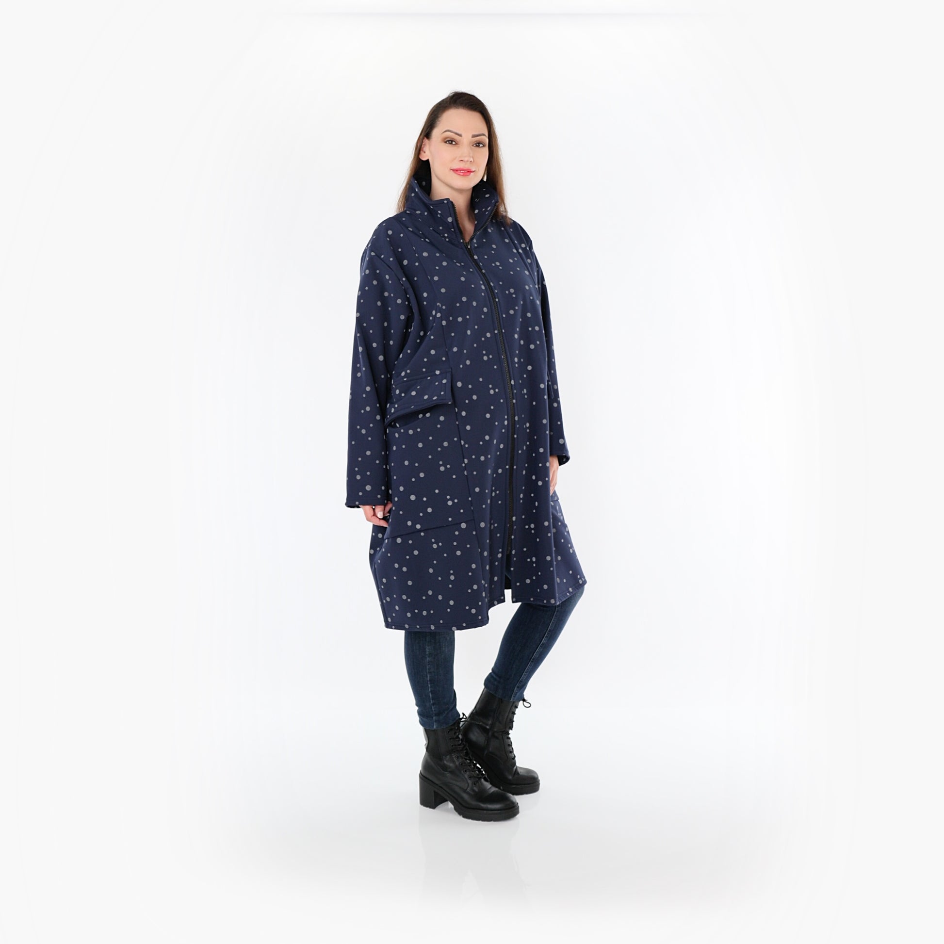  Ballonmantel von AKH Fashion aus Polyester, 1512.07036, Marine/Grau, Punkte, Ausgefallen