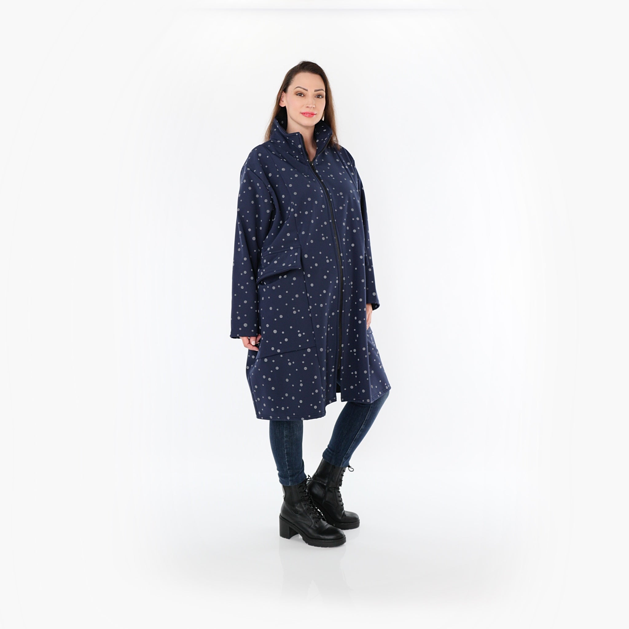  Ballonmantel von AKH Fashion aus Polyester, 1512.07036, Marine/Grau, Punkte, Ausgefallen
