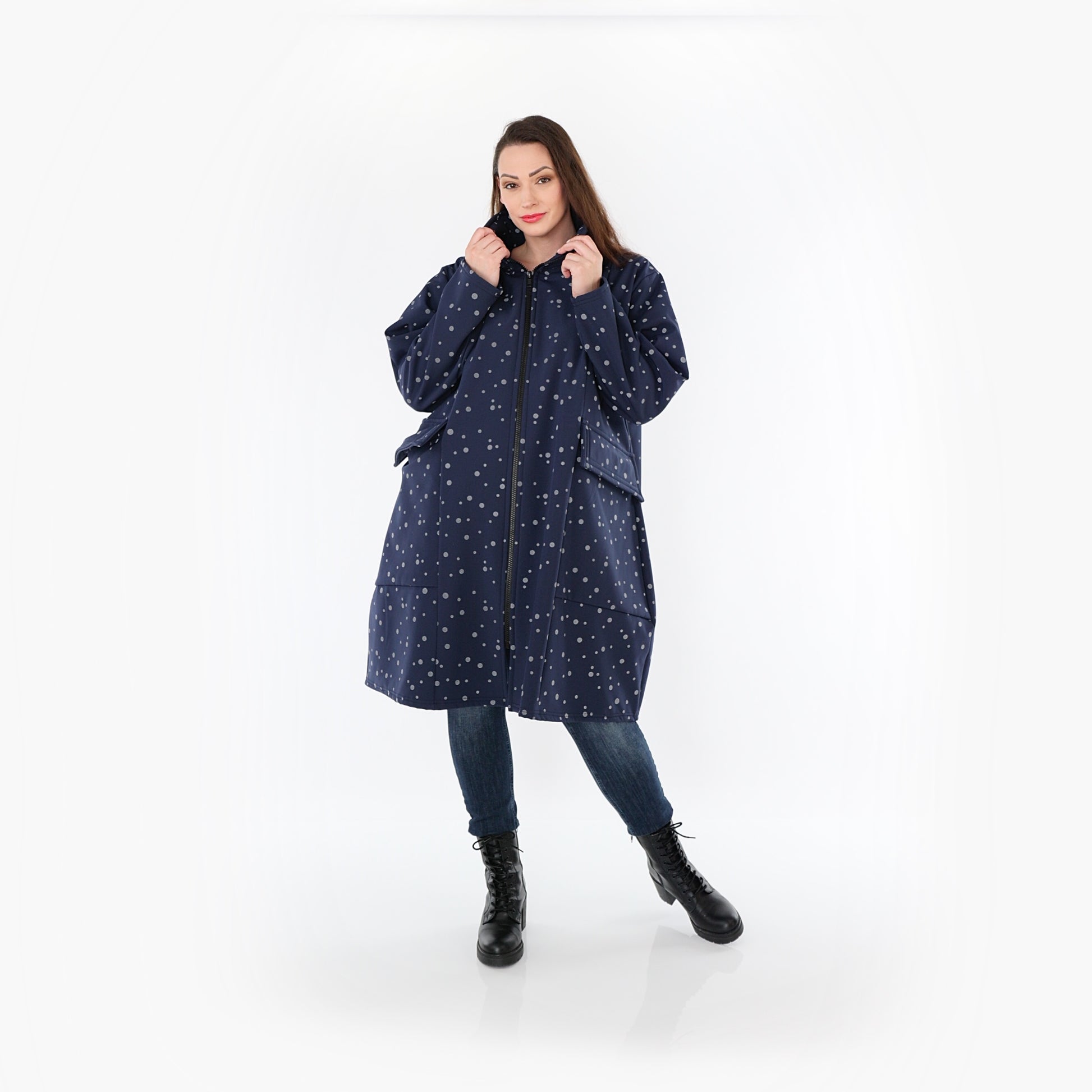  Ballonmantel von AKH Fashion aus Polyester, 1512.07036, Marine/Grau, Punkte, Ausgefallen