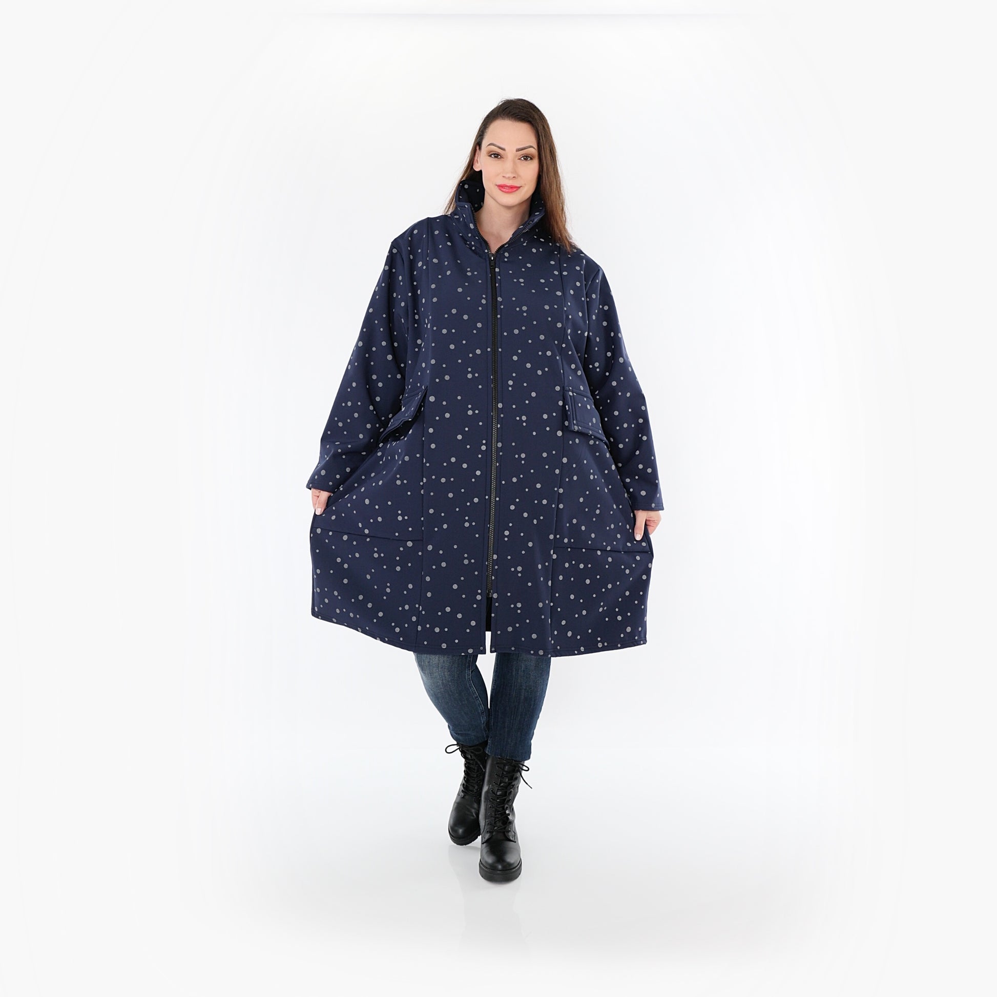  Ballonmantel von AKH Fashion aus Polyester, 1512.07036, Marine/Grau, Punkte, Ausgefallen
