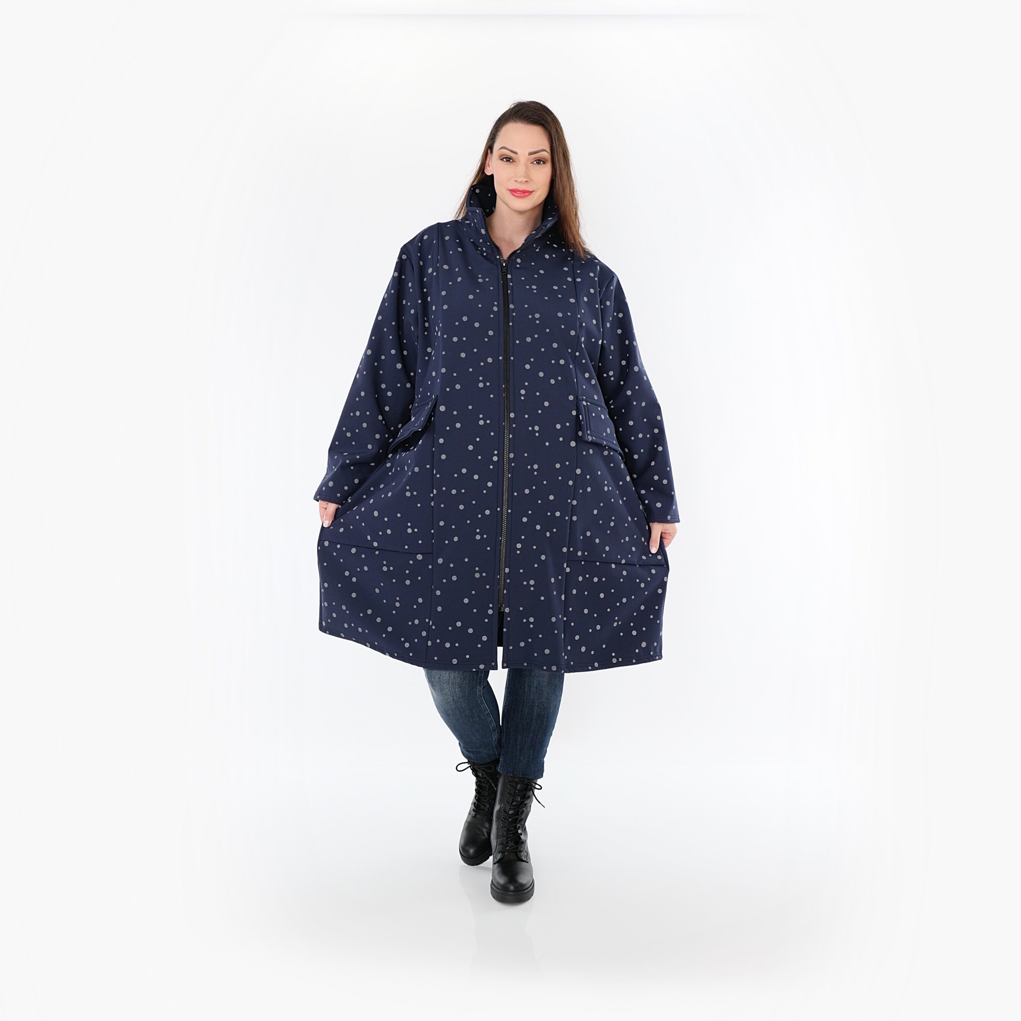  Ballonmantel von AKH Fashion aus Polyester, 1512.07036, Marine/Grau, Punkte, Ausgefallen