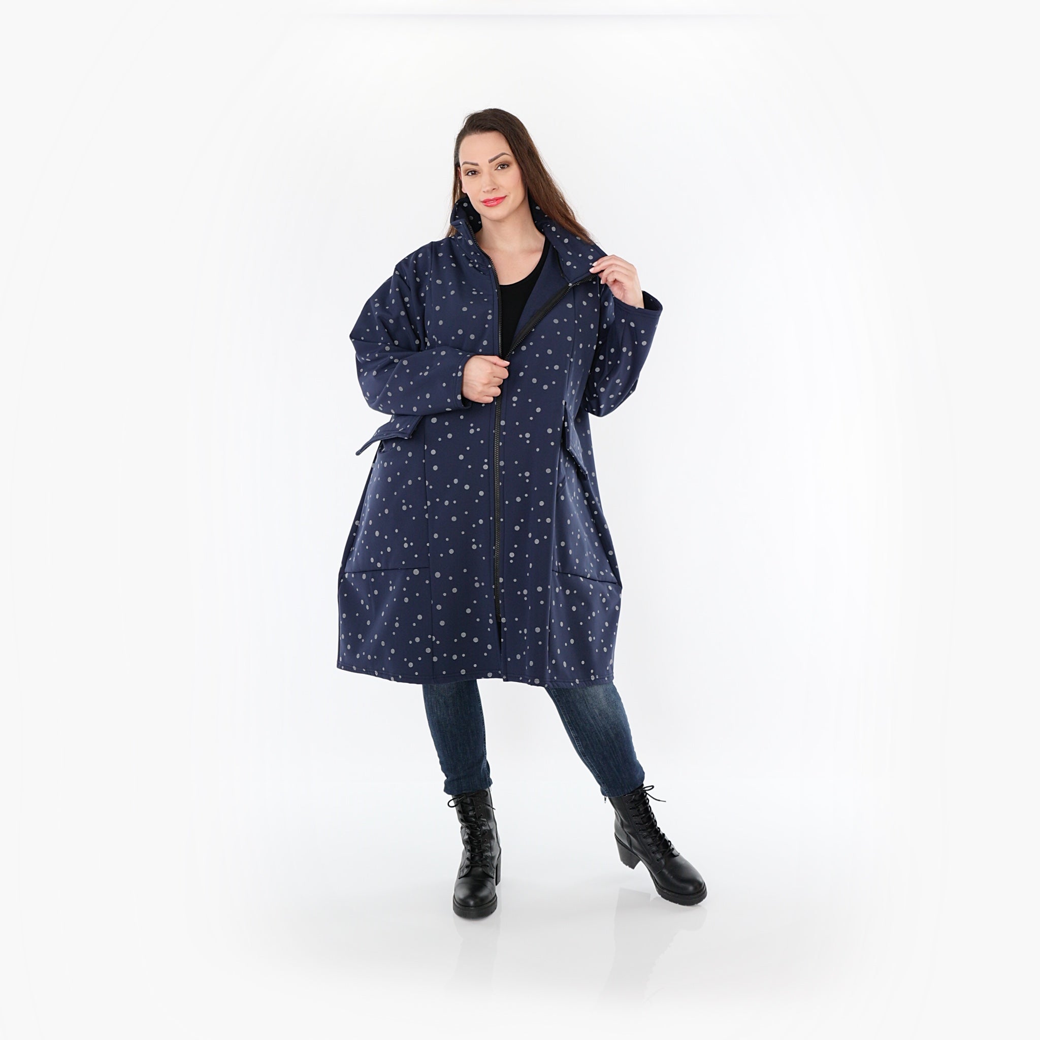  Ballonmantel von AKH Fashion aus Polyester, 1512.07036, Marine/Grau, Punkte, Ausgefallen