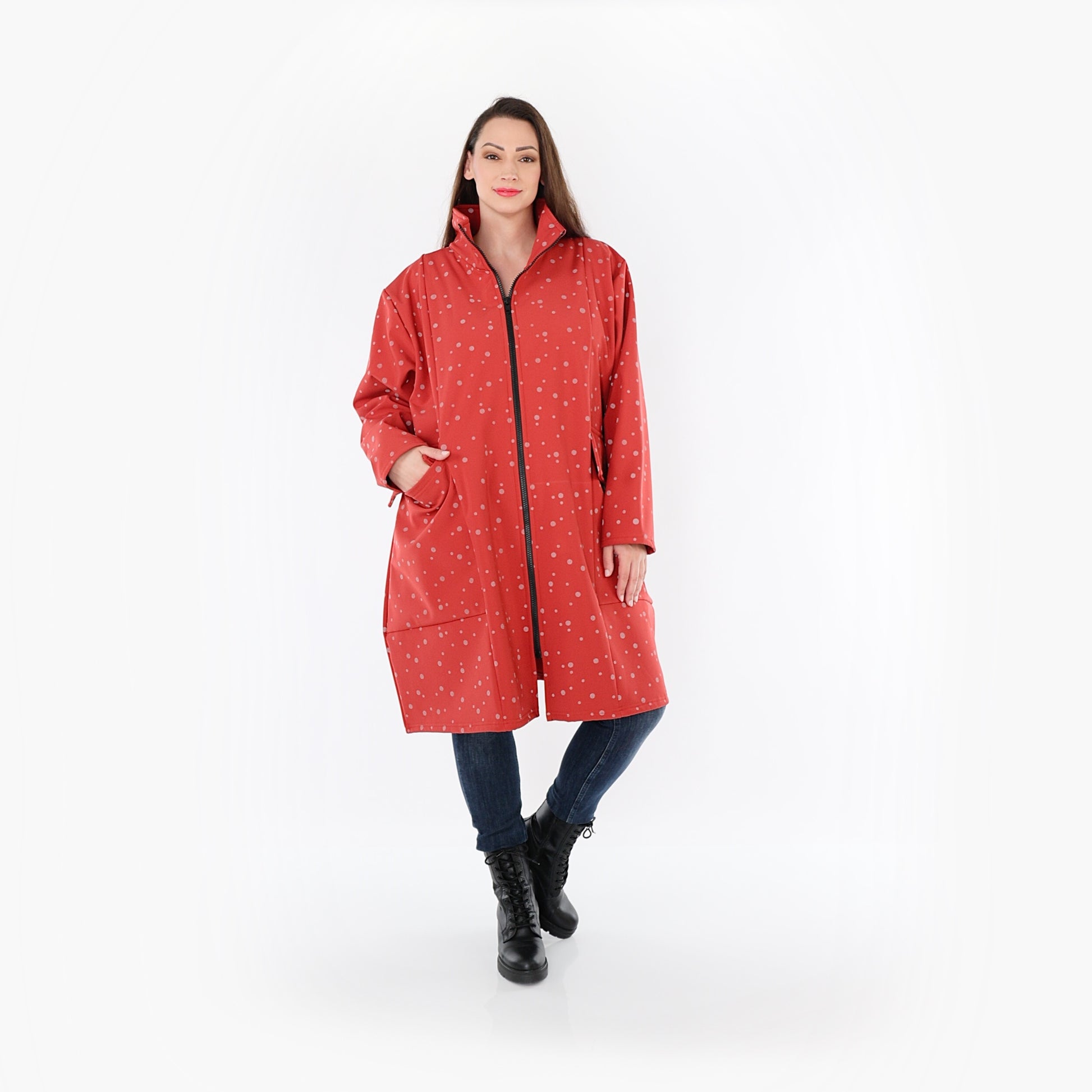  Ballonmantel von AKH Fashion aus Polyester, 1512.07036, Rot/Grau, Punkte, Ausgefallen