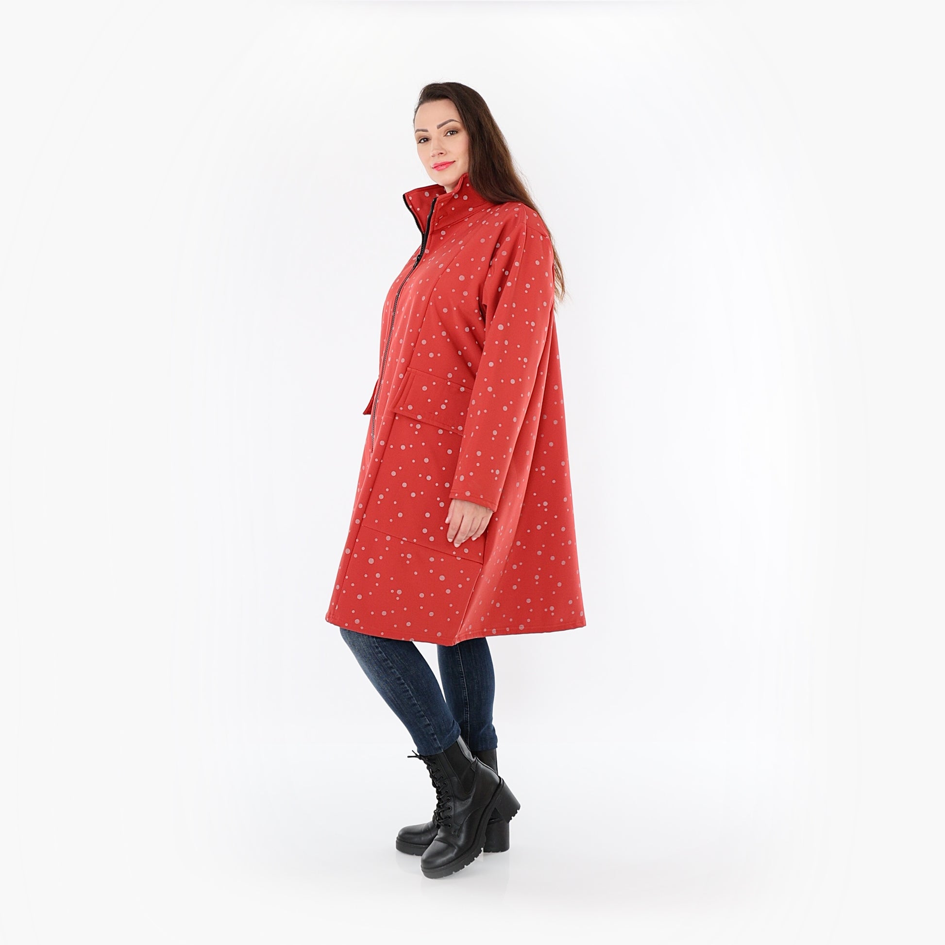  Ballonmantel von AKH Fashion aus Polyester, 1512.07036, Rot/Grau, Punkte, Ausgefallen