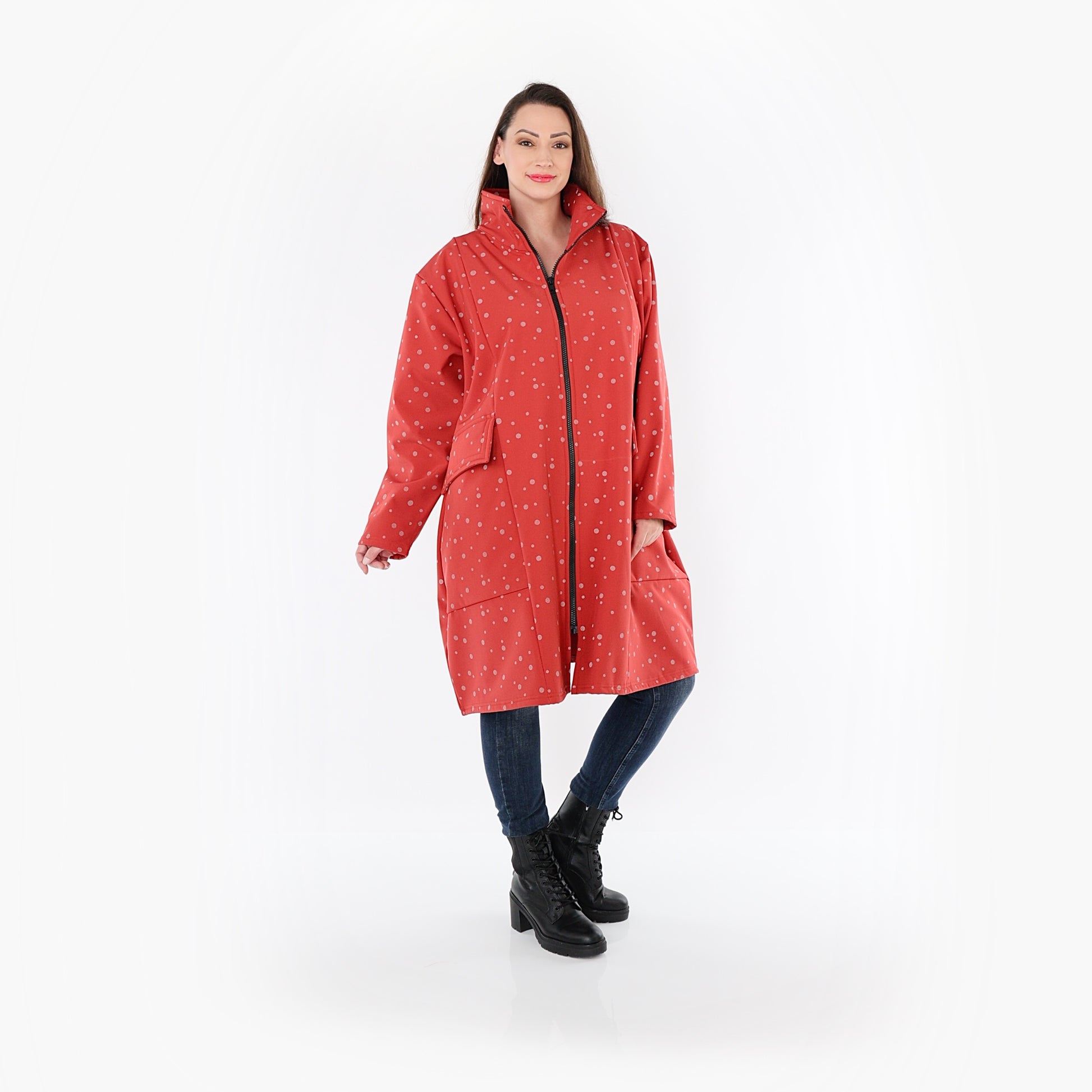  Ballonmantel von AKH Fashion aus Polyester, 1512.07036, Rot/Grau, Punkte, Ausgefallen