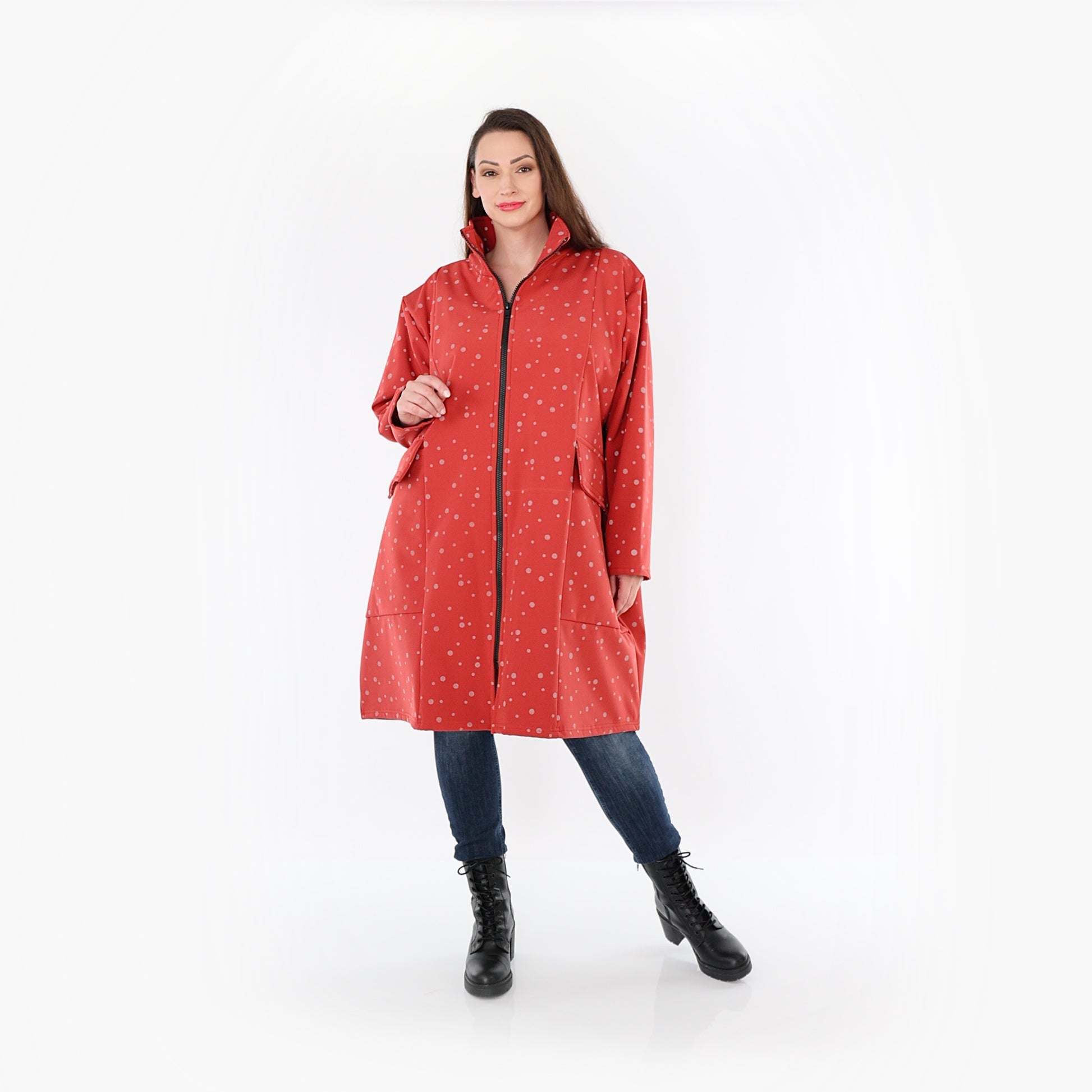  Ballonmantel von AKH Fashion aus Polyester, 1512.07036, Rot/Grau, Punkte, Ausgefallen