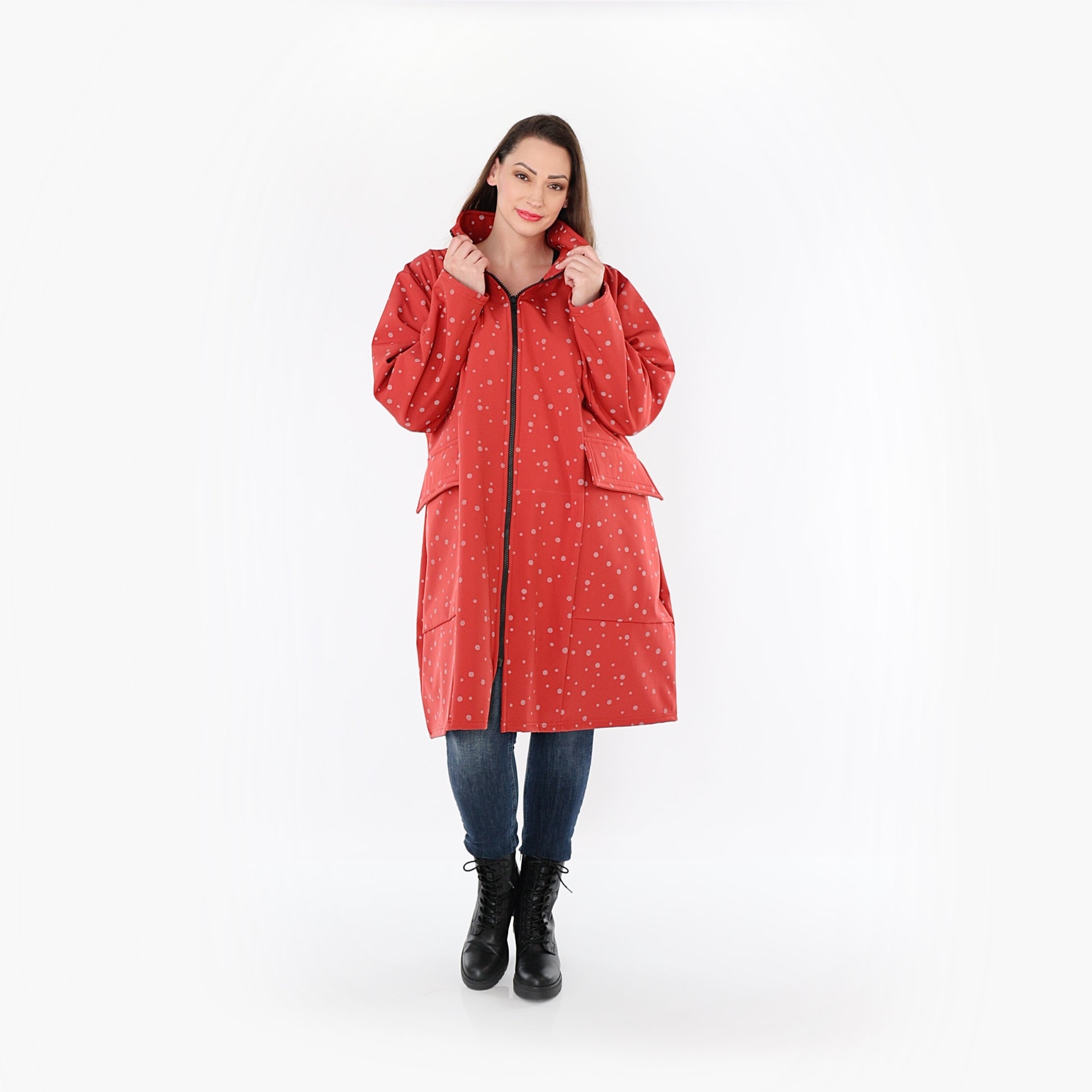  Ballonmantel von AKH Fashion aus Polyester, 1512.07036, Rot/Grau, Punkte, Ausgefallen