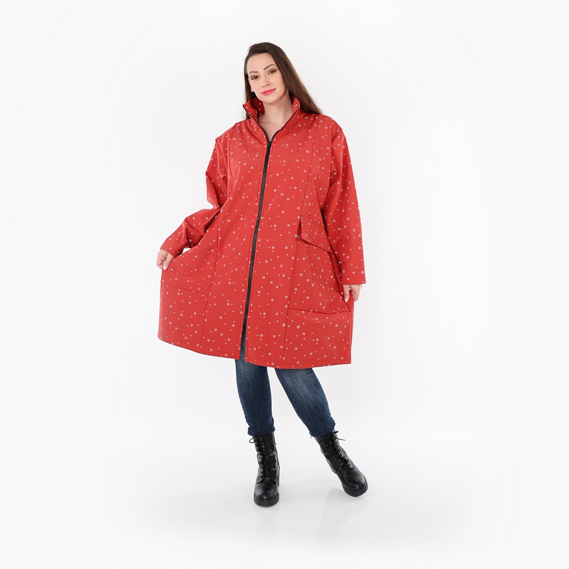  Ballonmantel von AKH Fashion aus Polyester, 1512.07036, Rot/Grau, Punkte, Ausgefallen