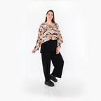  AKH Fashion Überwurf in kastiger Form, aus Rayon, 1510.07011, Cognac/Rosa/Schwarz, Wellen