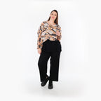  AKH Fashion Überwurf in kastiger Form, aus Rayon, 1510.07011, Cognac/Rosa/Schwarz, Wellen
