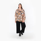  AKH Fashion Bluse in gerundeter Form, aus Rayon, 1510.07092, Cognac/Rosa/Schwarz, Wellen