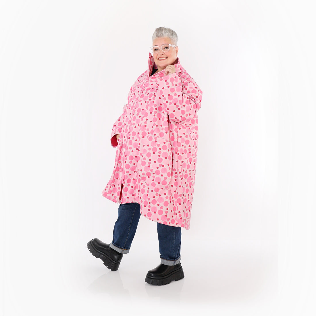  AKH Fashion Mantel in Vokuhila-Form, aus Polyester, 1515.02276, Pink/Multi, Punkte, Schick