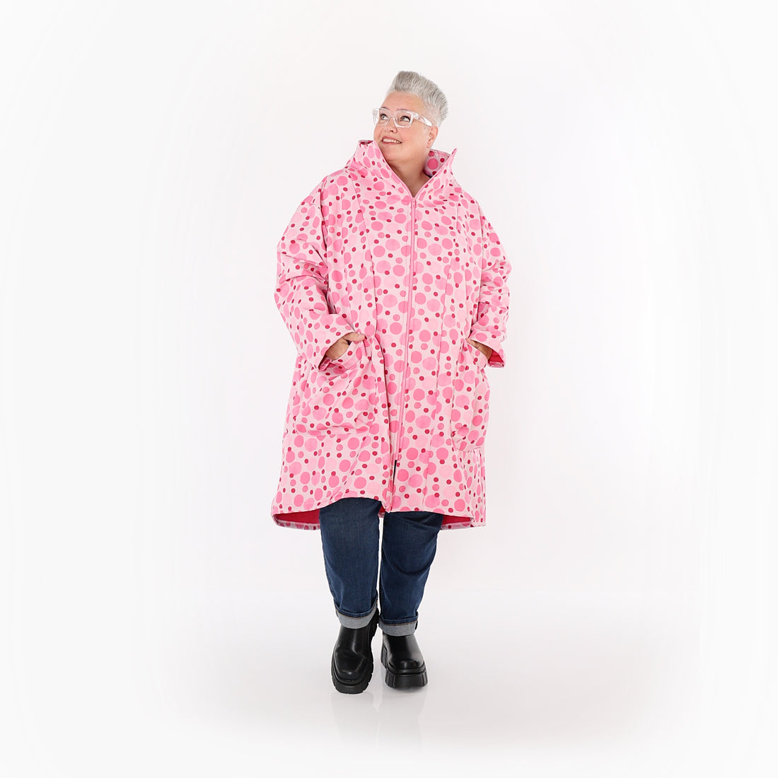  AKH Fashion Mantel in Vokuhila-Form, aus Polyester, 1515.02276, Pink/Multi, Punkte, Schick