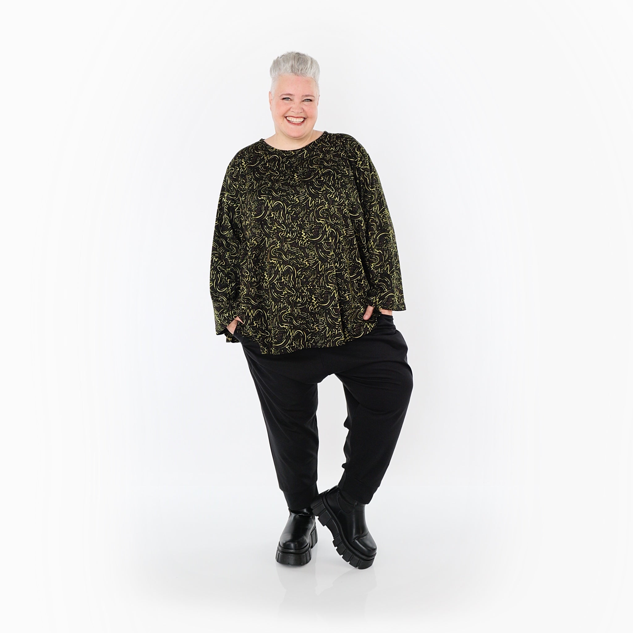 AKH Fashion Bigshirt in gerundeter Form, aus Materialmix, 1516.06815, Neongrün