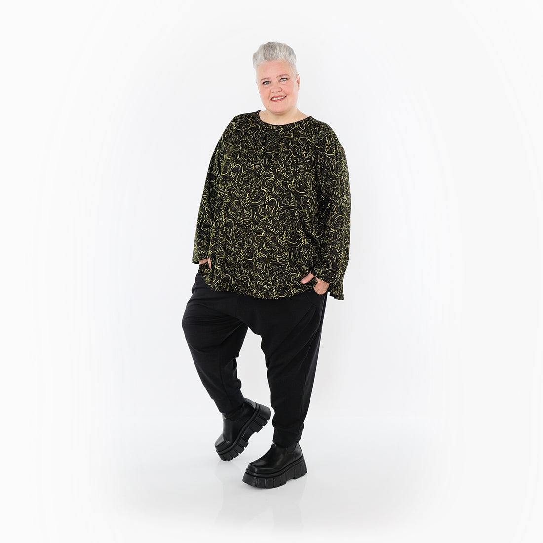 AKH Fashion Bigshirt in gerundeter Form, aus Materialmix, 1516.06815, Neongrün