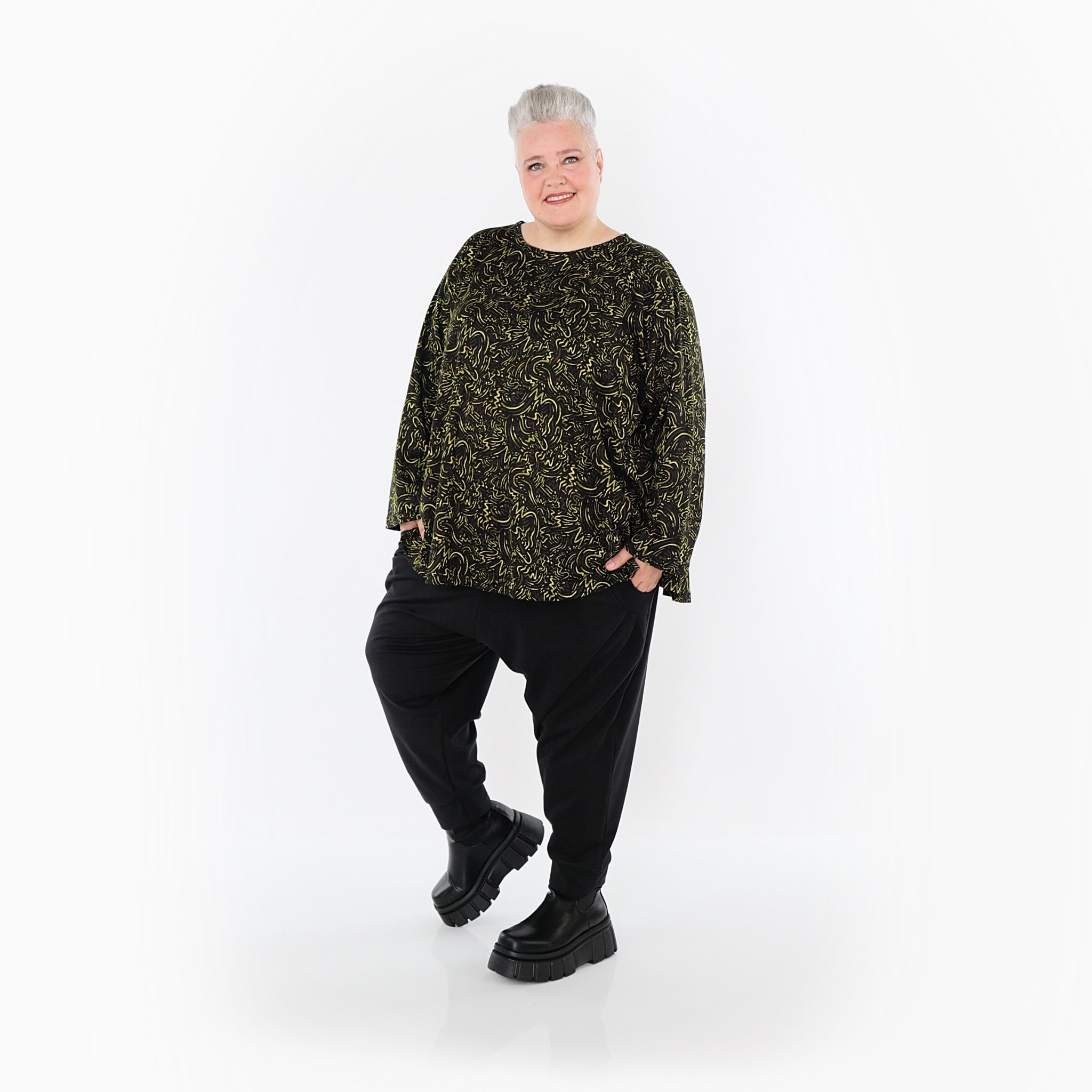 AKH Fashion Bigshirt in gerundeter Form, aus Materialmix, 1516.06815, Neongrün