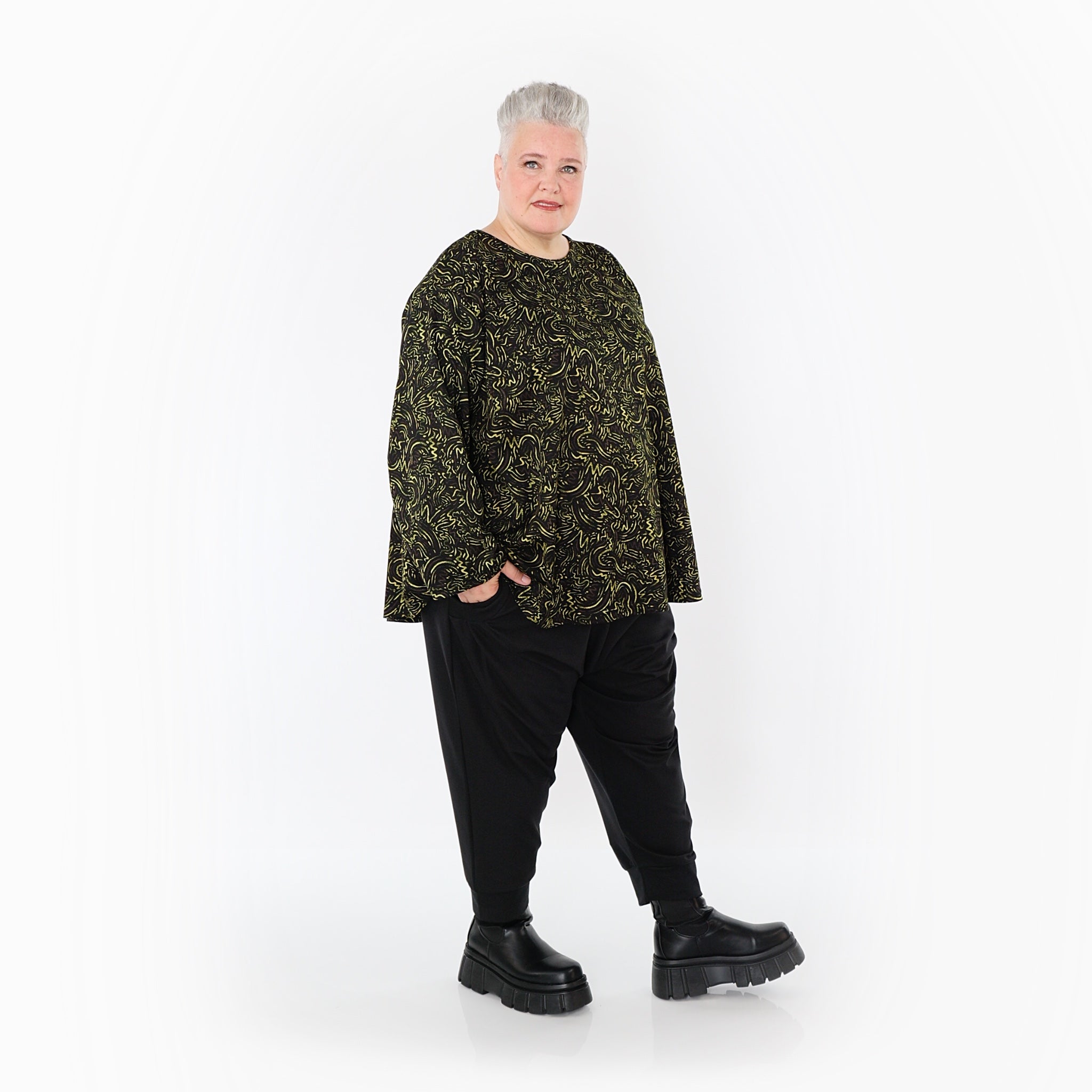 AKH Fashion Bigshirt in gerundeter Form, aus Materialmix, 1516.06815, Neongrün
