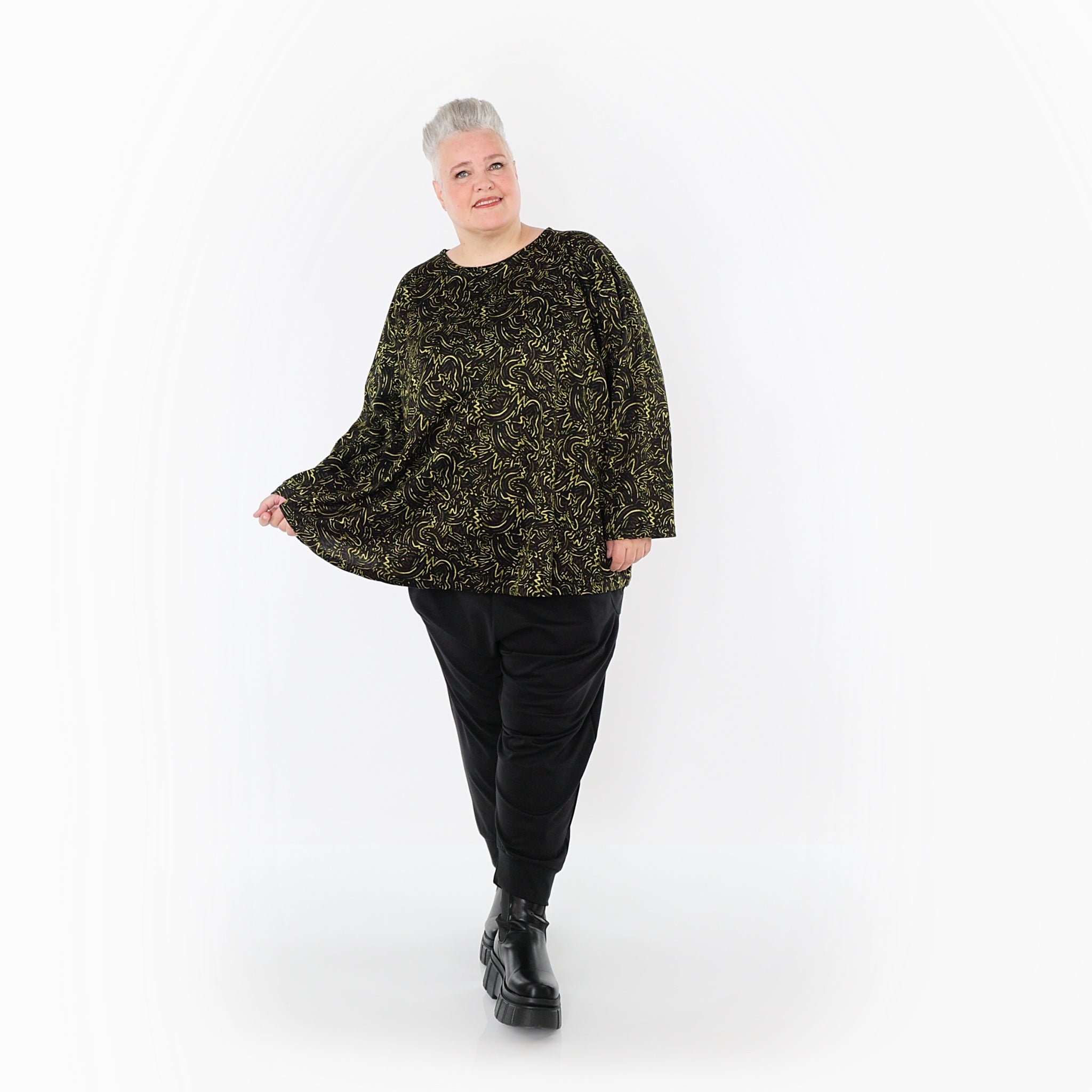 AKH Fashion Bigshirt in gerundeter Form, aus Materialmix, 1516.06815, Neongrün