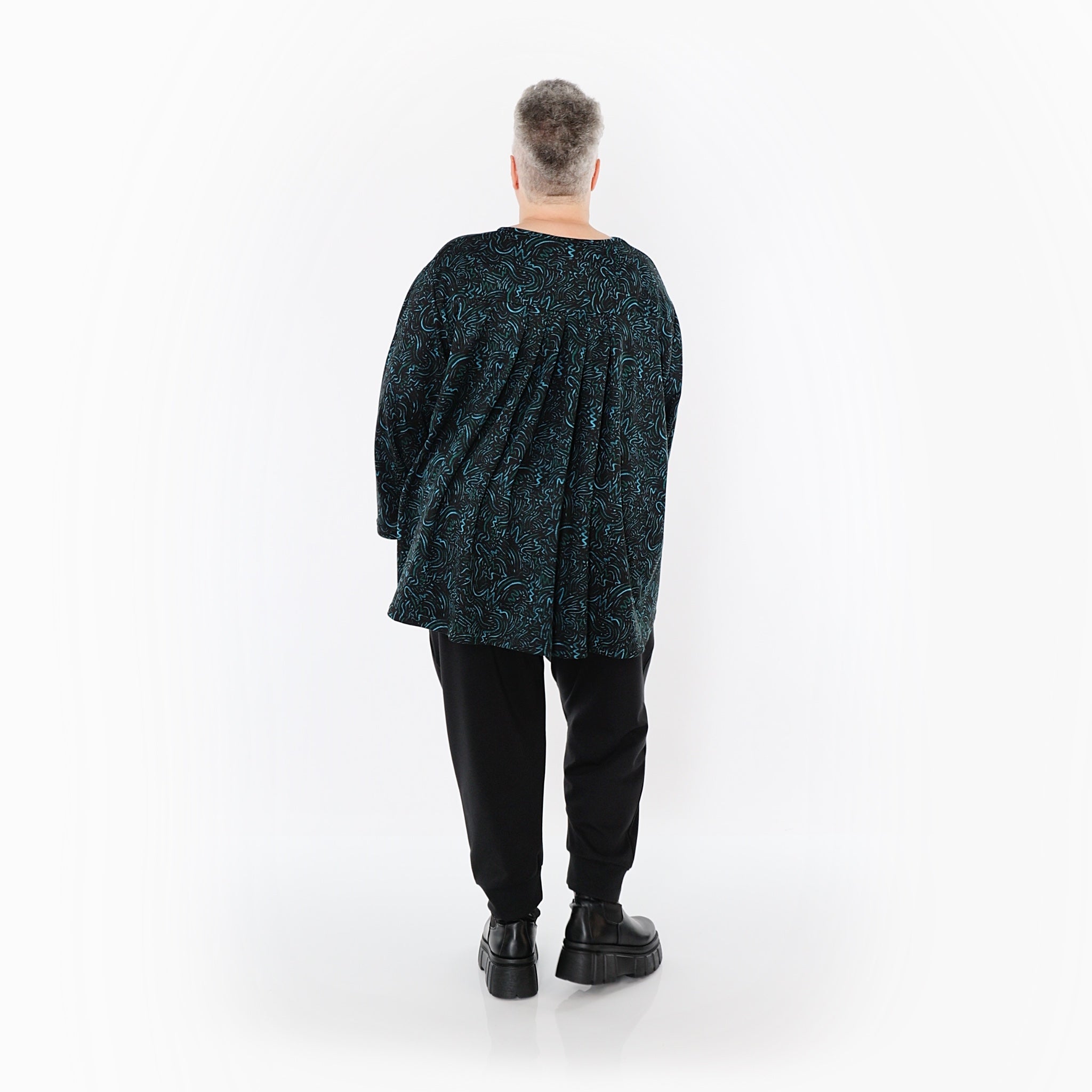 AKH Fashion Bigshirt in gerundeter Form, aus Materialmix, 1516.06815, Petrol
