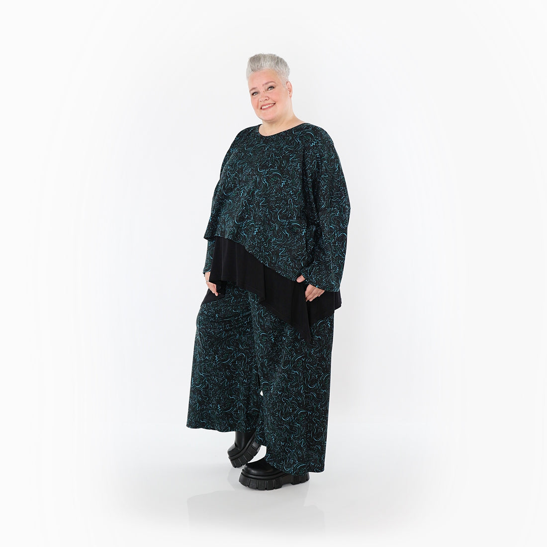  AKH Fashion Überwurf in kastiger Form, aus Materialmix, 1516.06048, Schwarz/Petrol/Grün