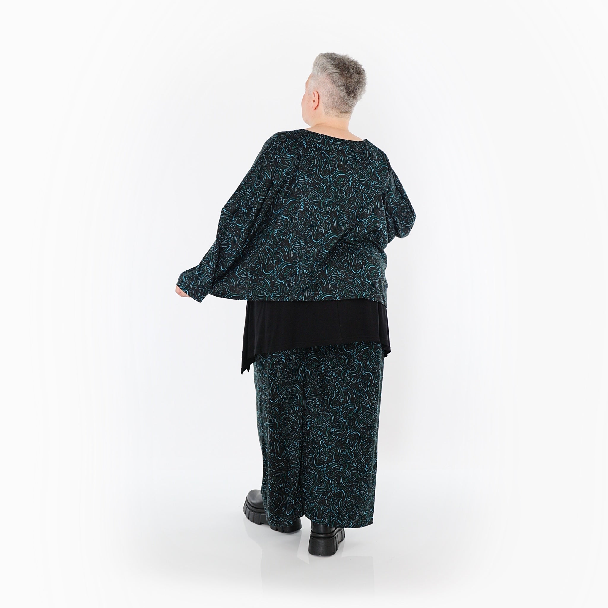  AKH Fashion Überwurf in kastiger Form, aus Materialmix, 1516.06048, Schwarz/Petrol/Grün
