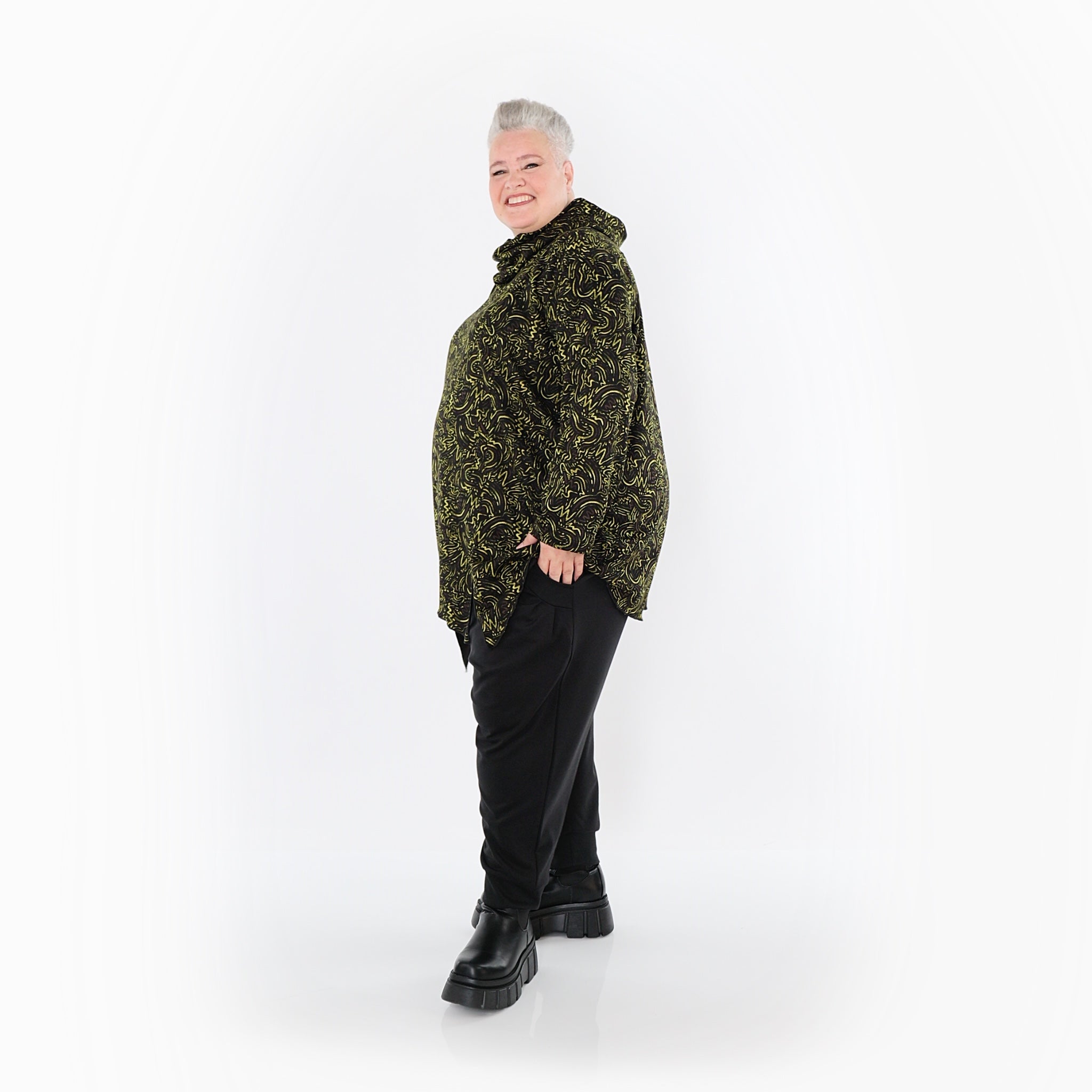  AKH Fashion Bigshirt in asymmetrischer Form, aus Materialmix, 1516.06061, Neongrün