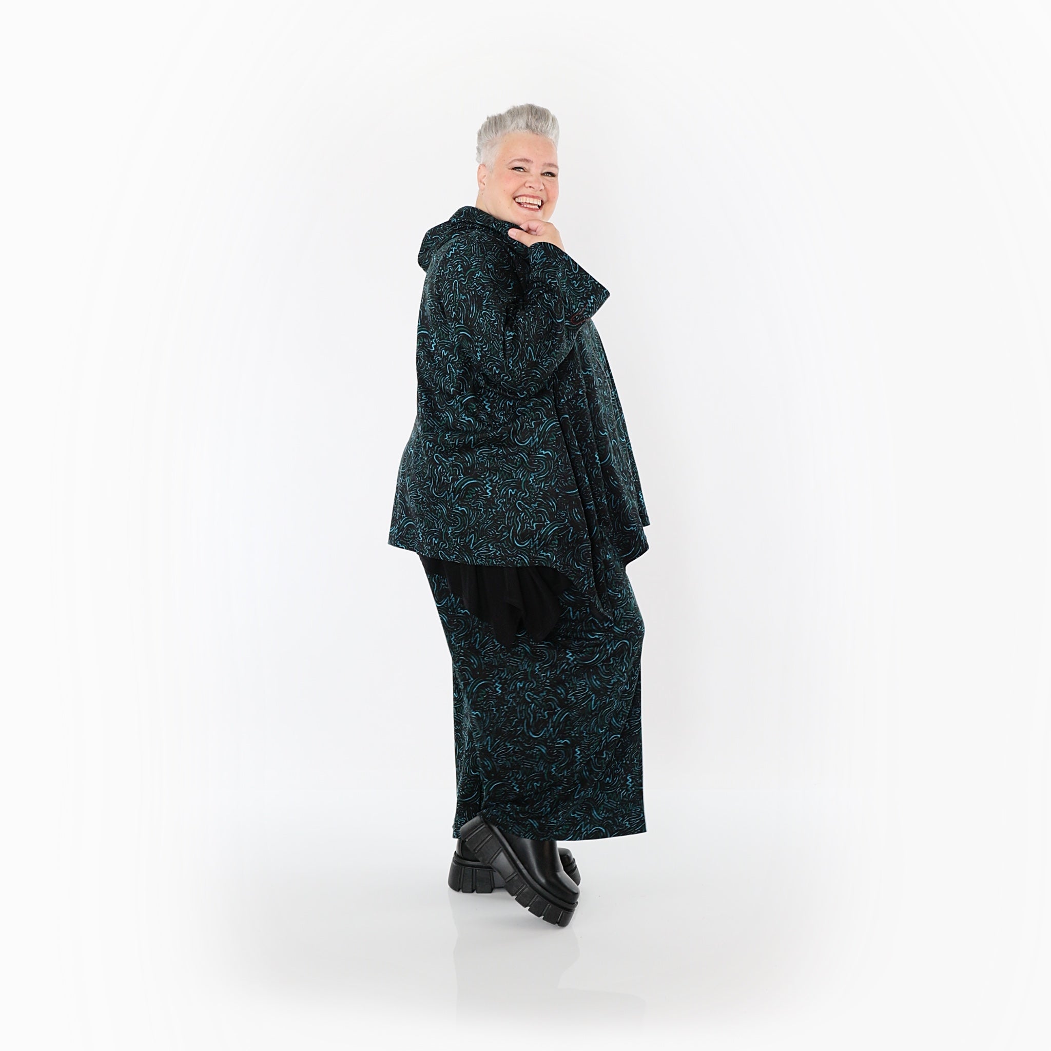 AKH Fashion Jacke in kastiger Form, aus Materialmix, 1516.07076, Petrol