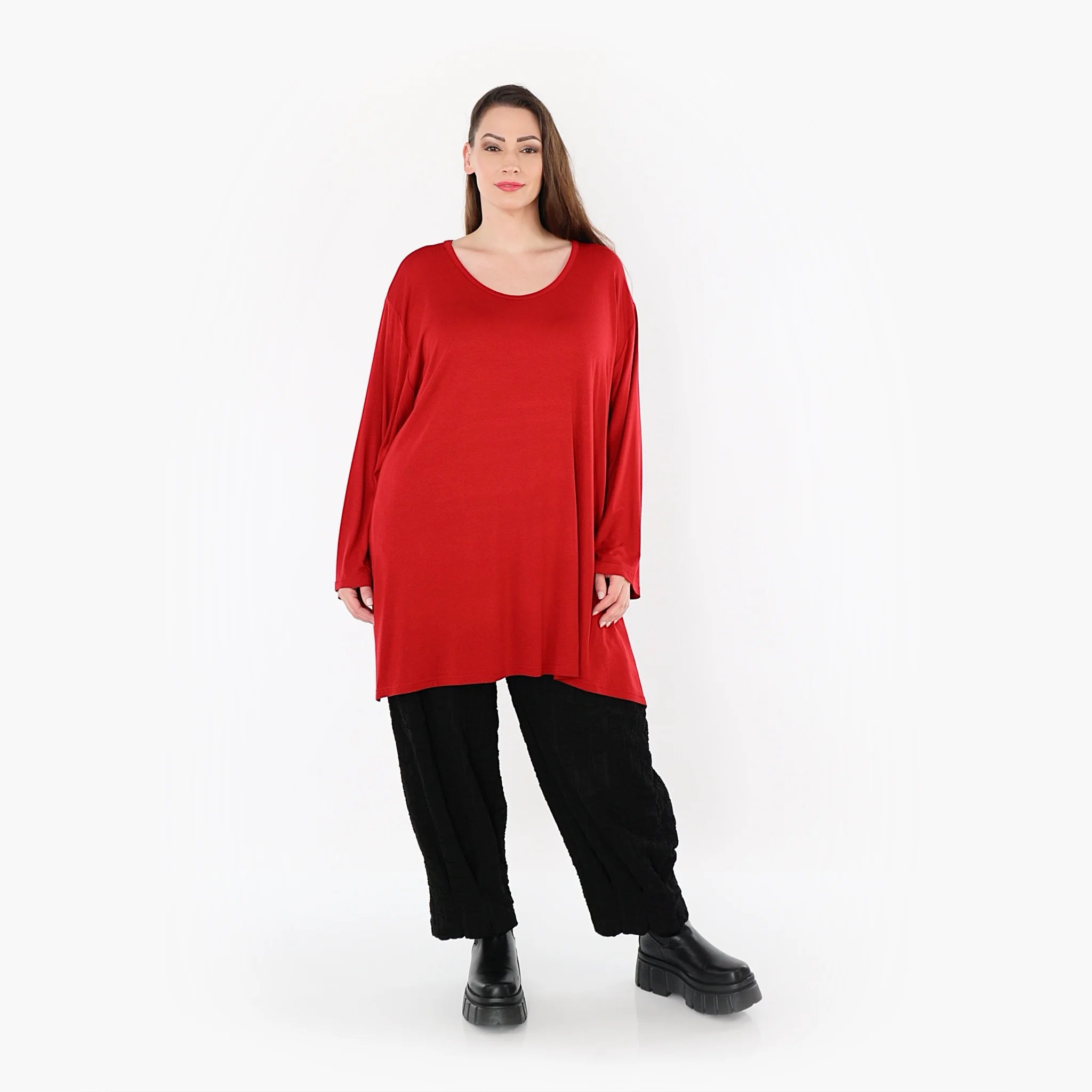  AKH Fashion Bigshirt in gerader Form, aus Viskose, 1531.07054, Dunkelrot, Ausgefallen, Schick