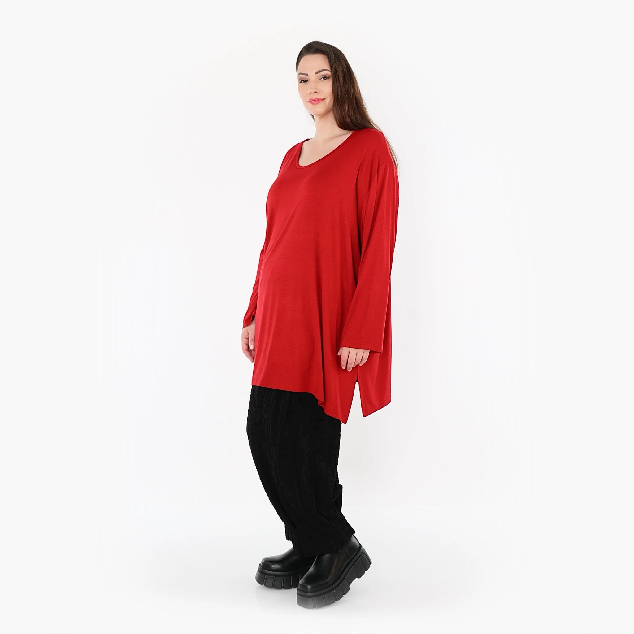  AKH Fashion Bigshirt in gerader Form, aus Viskose, 1531.07054, Dunkelrot, Ausgefallen, Schick