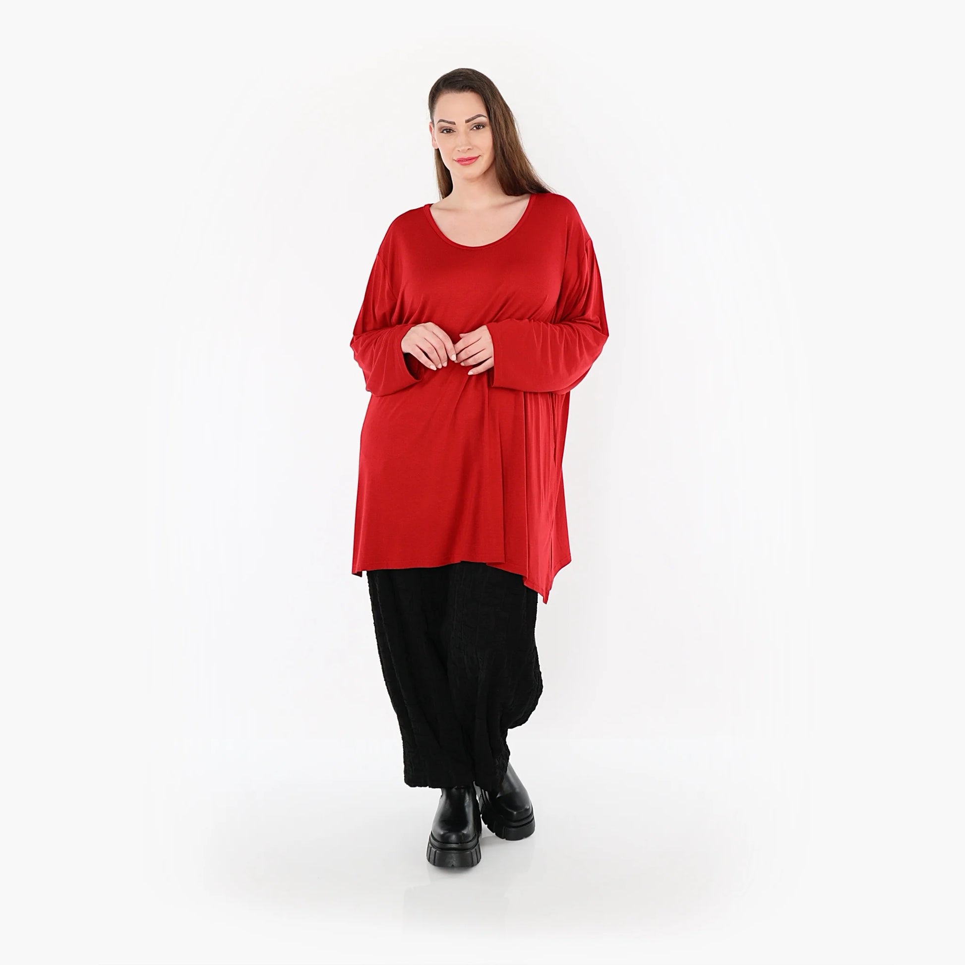  AKH Fashion Bigshirt in gerader Form, aus Viskose, 1531.07054, Dunkelrot, Ausgefallen, Schick