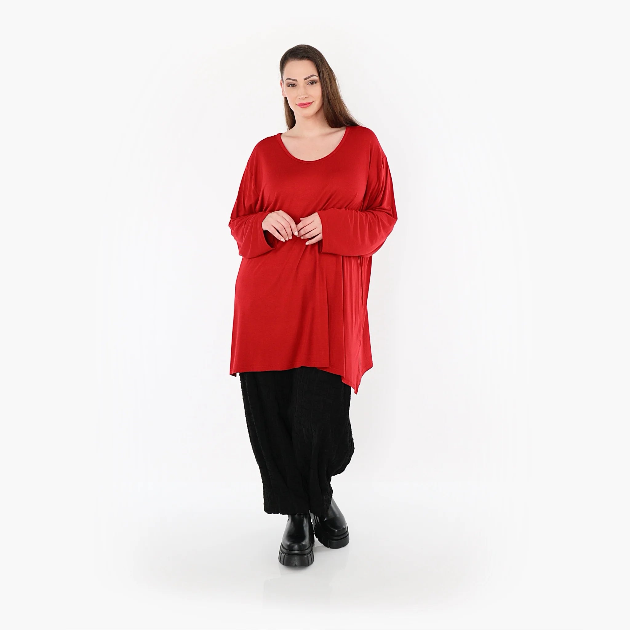  AKH Fashion Bigshirt in gerader Form, aus Viskose, 1531.07054, Dunkelrot, Ausgefallen, Schick