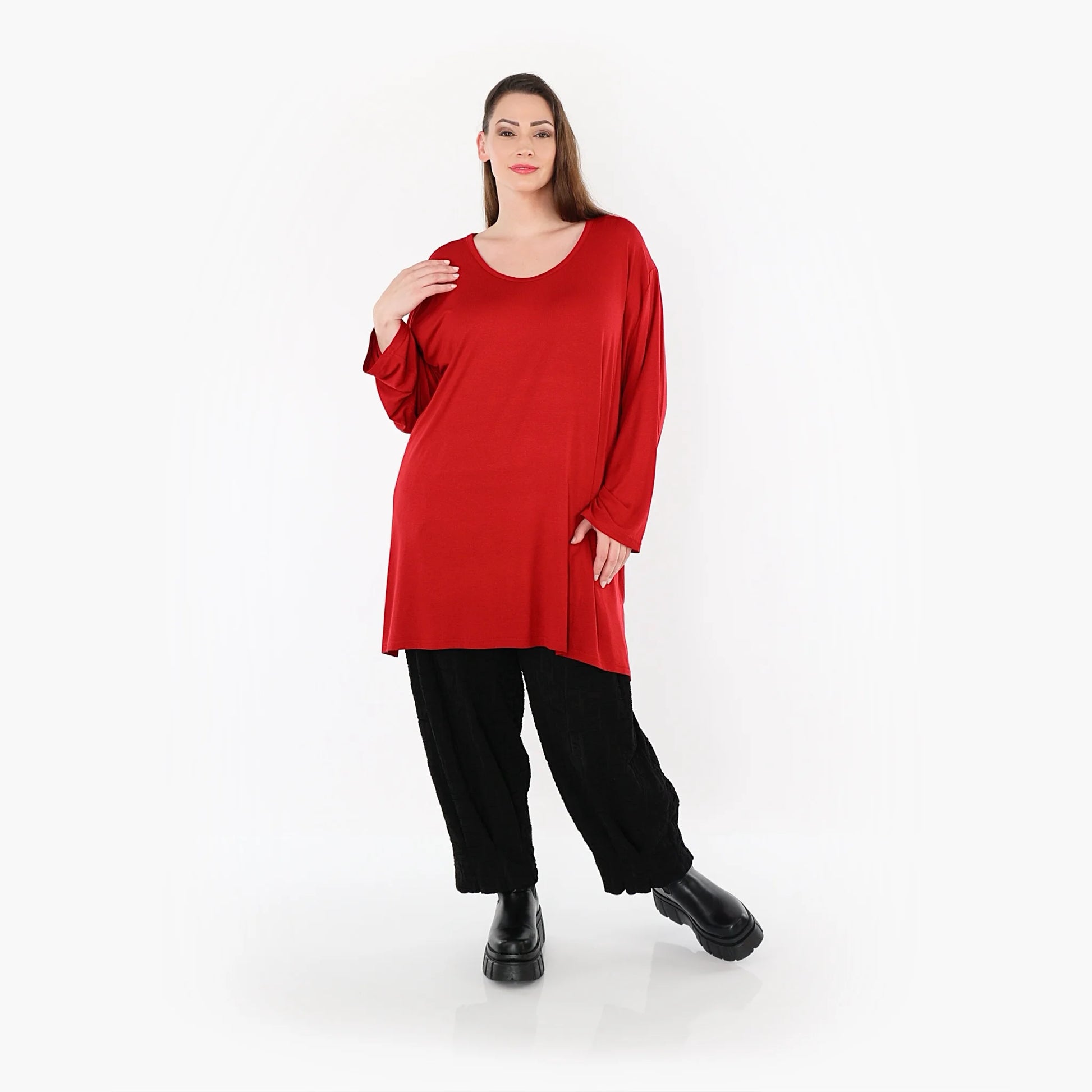  AKH Fashion Bigshirt in gerader Form, aus Viskose, 1531.07054, Dunkelrot, Ausgefallen, Schick