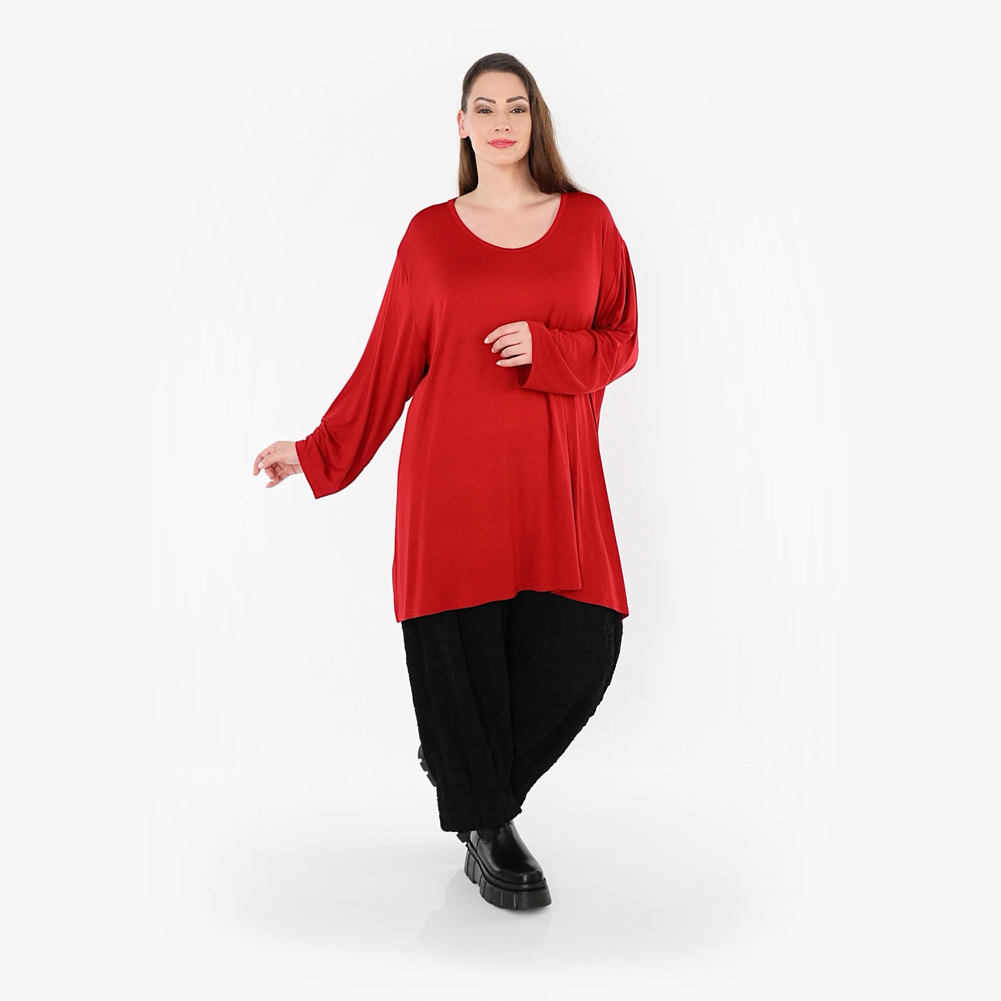 AKH Fashion Bigshirt in gerader Form, aus Viskose, 1531.07054, Dunkelrot, Ausgefallen, Schick