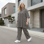 Damen Jacke Lagenlook Polyester Schwarz/Weiß, A-Form, Rauten, 3/4-Arm, Stehkragen, Oversize große Größen – AKH Fashion