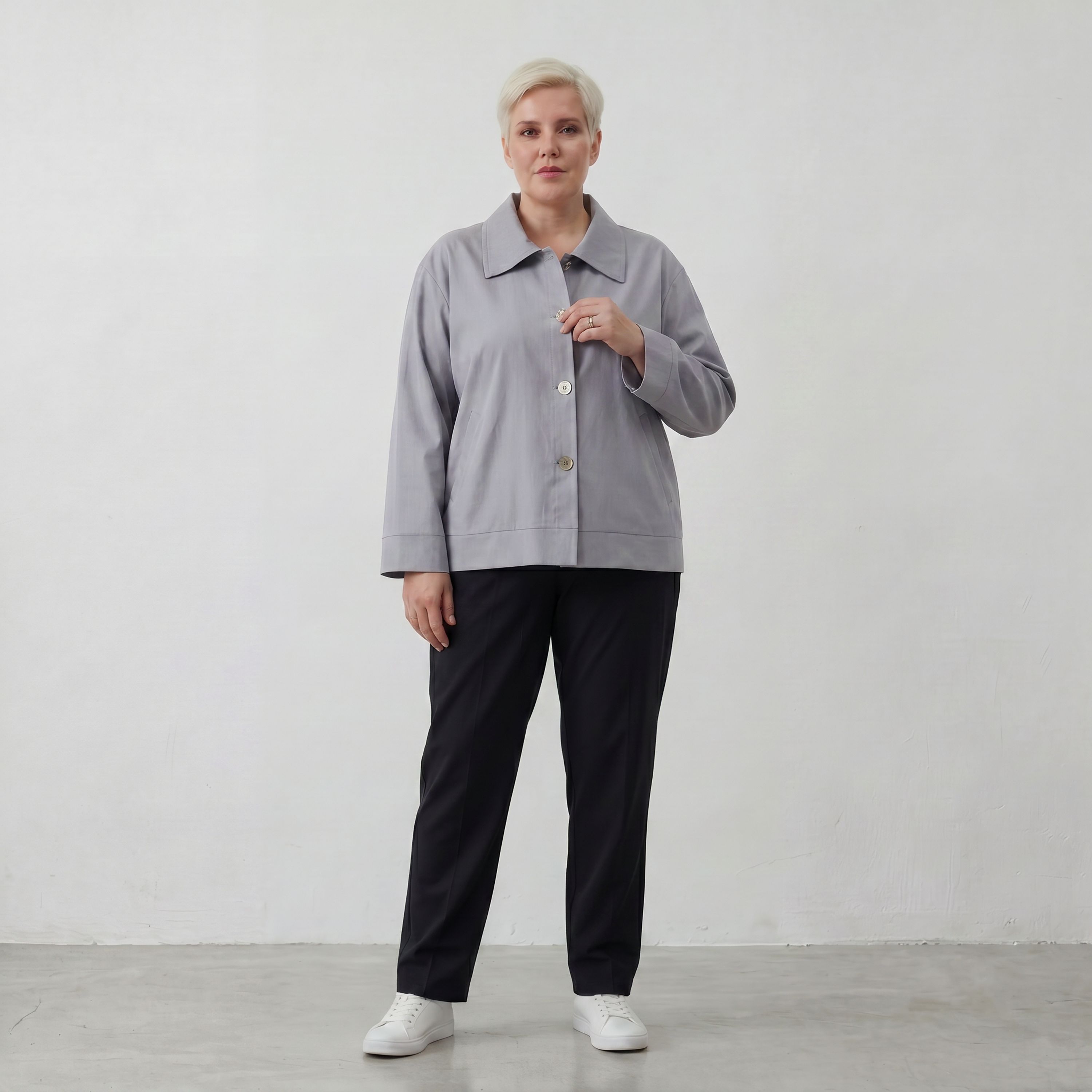 Eleganter Oversizeblazer Grau fliessend Lagenlook elastisch locker sehr modern chic edel
