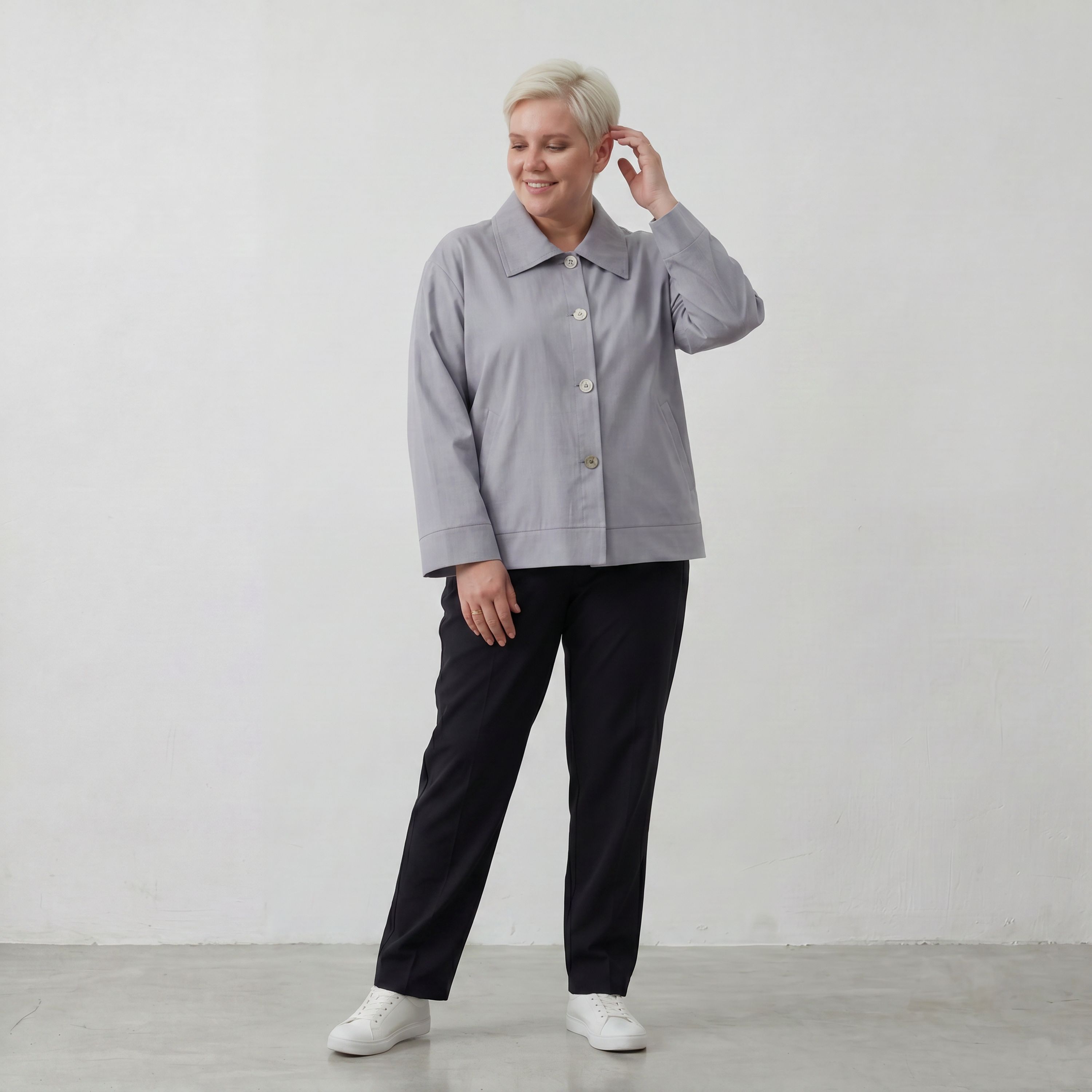 Eleganter Oversizeblazer Grau fliessend Lagenlook elastisch locker sehr modern chic edel