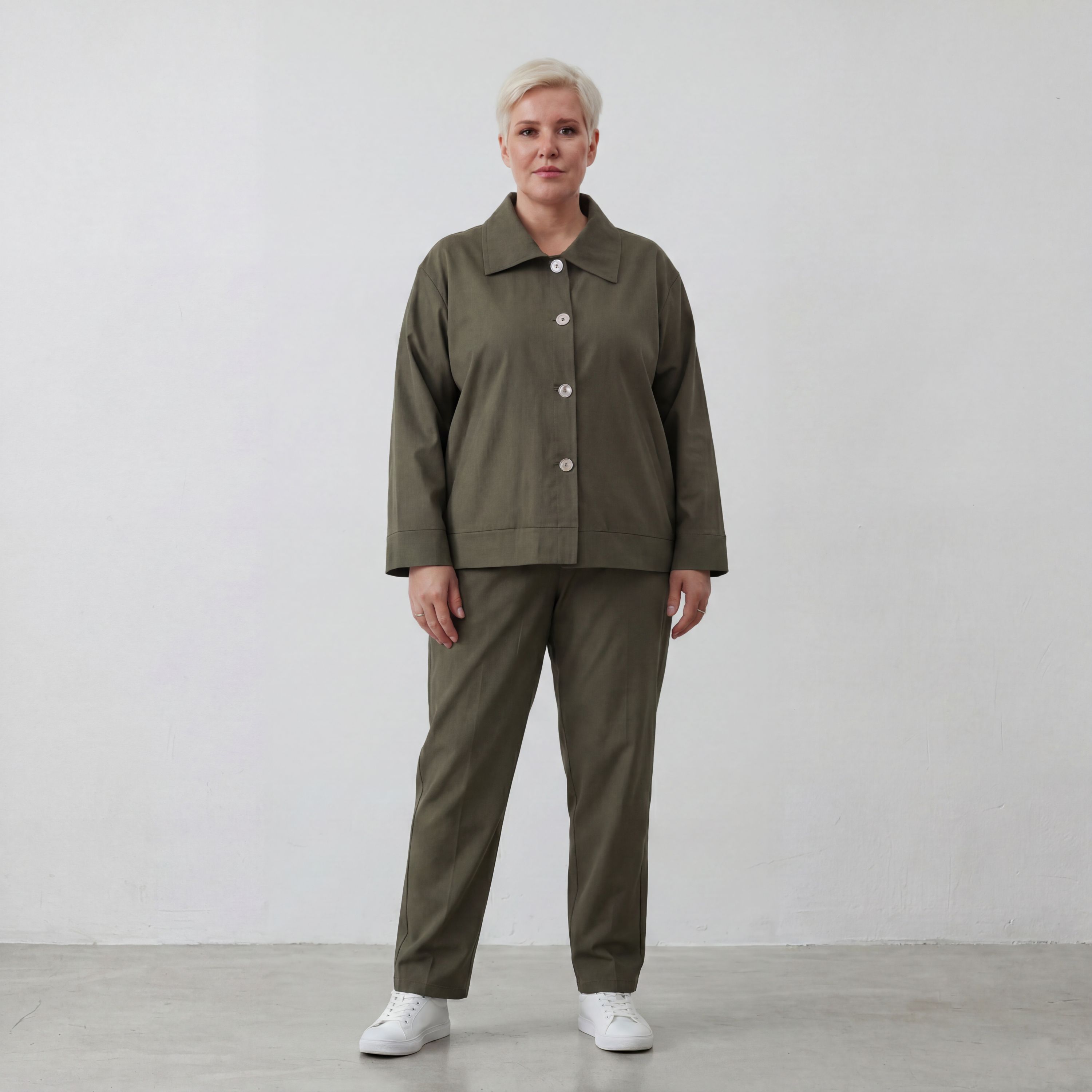 Khaki Bengalineblazer im Oversize Lagenlook weich elastisch zeitlos leger chic sommerlich