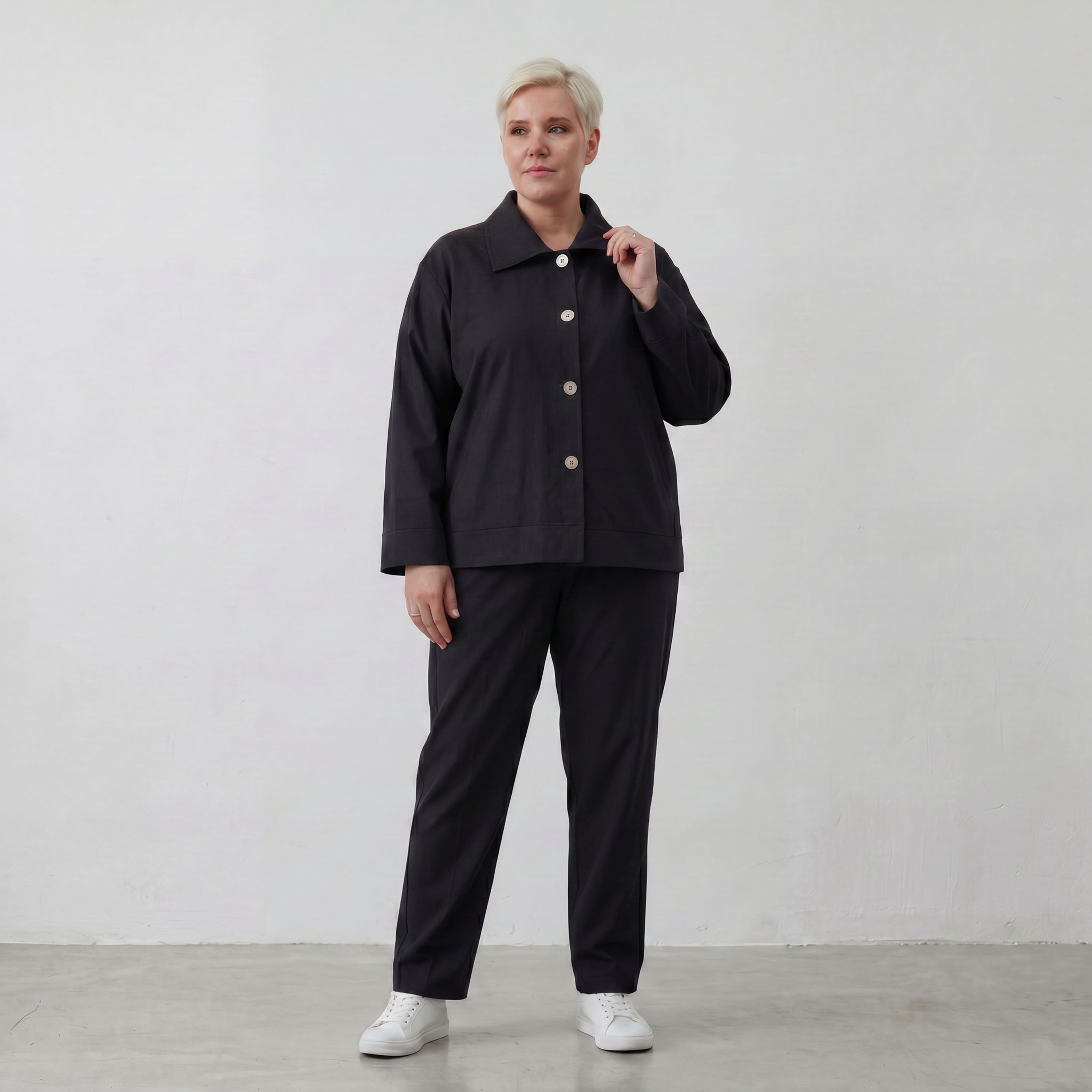 Schwarzer Oversize Blazer leger und zeitlos mit Stretchkomfort und Lagenlook cleanem Look