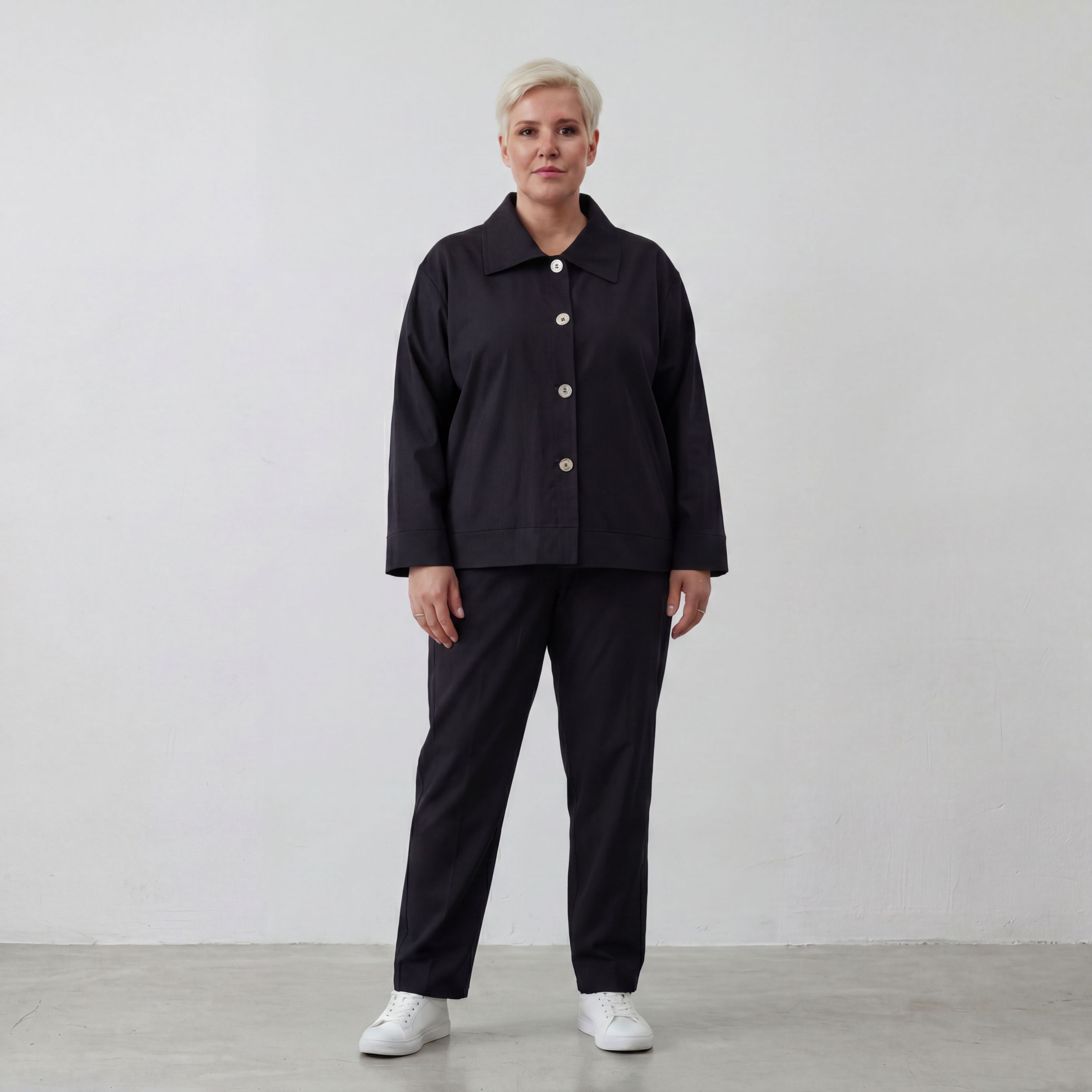 Schwarzer Oversize Blazer leger und zeitlos mit Stretchkomfort und Lagenlook cleanem Look