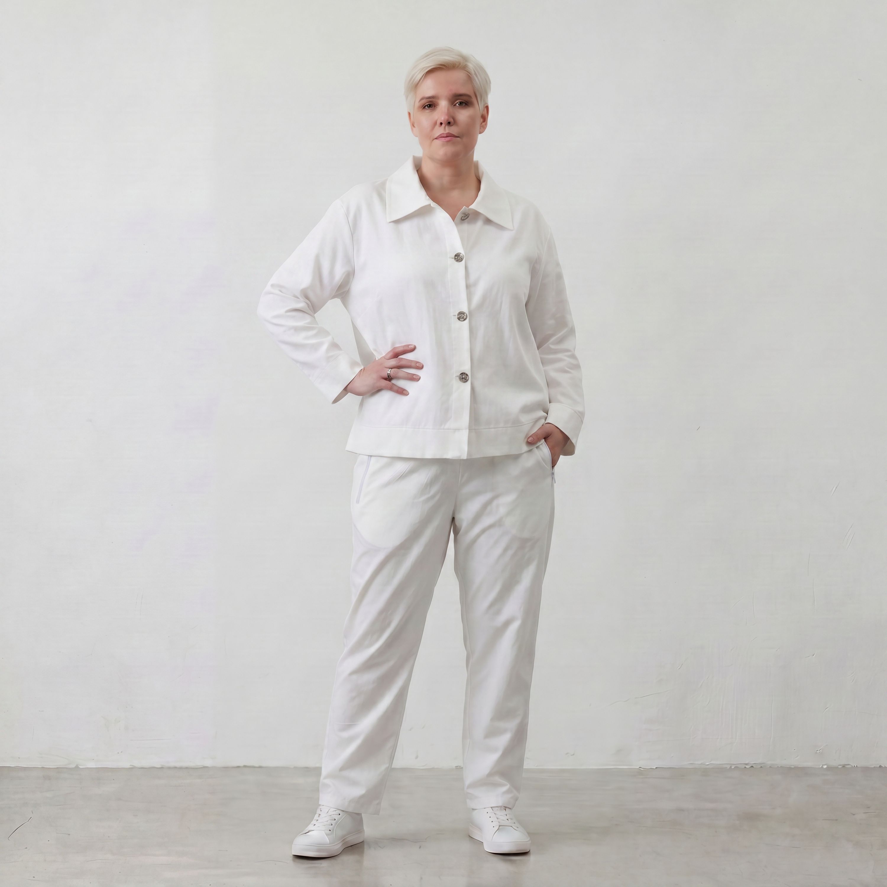 Zeitlose weisse Karottenhose aus Viskosemix weich elastisch leger modern leicht Lagenlook