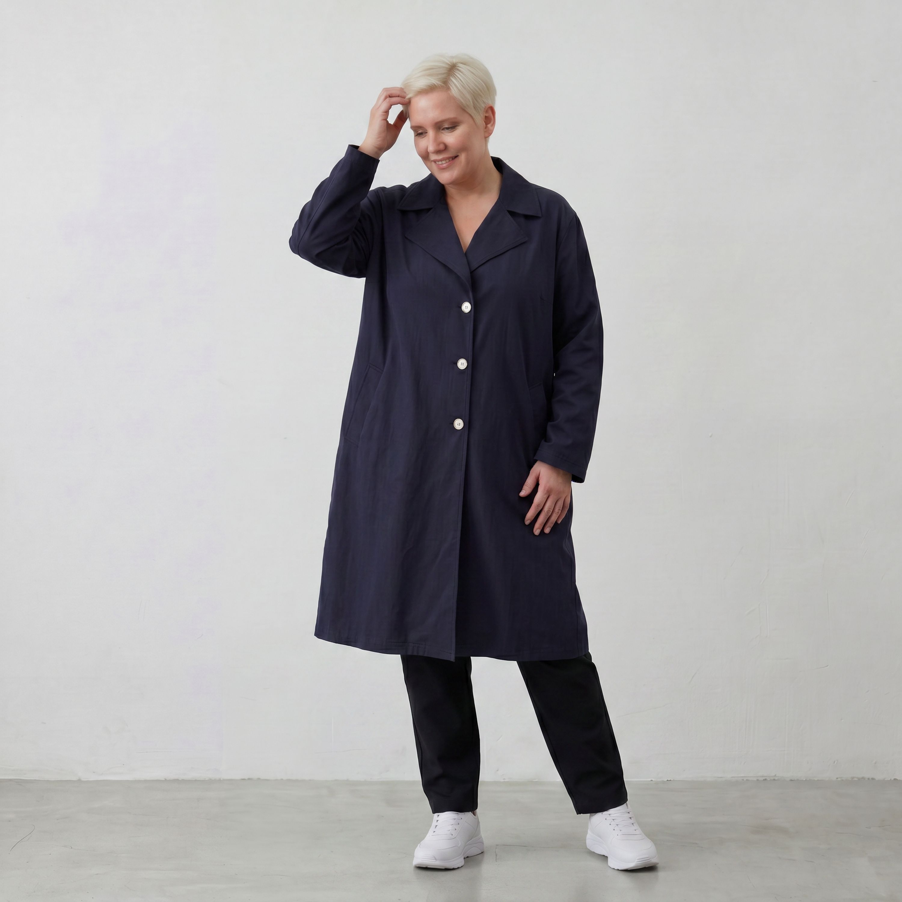 Fliessender Viskosemantel in Marine leger Oversize Lagenlook modern elegant leicht weich
