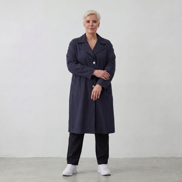 Fliessender Viskosemantel in Marine leger Oversize Lagenlook modern elegant leicht weich