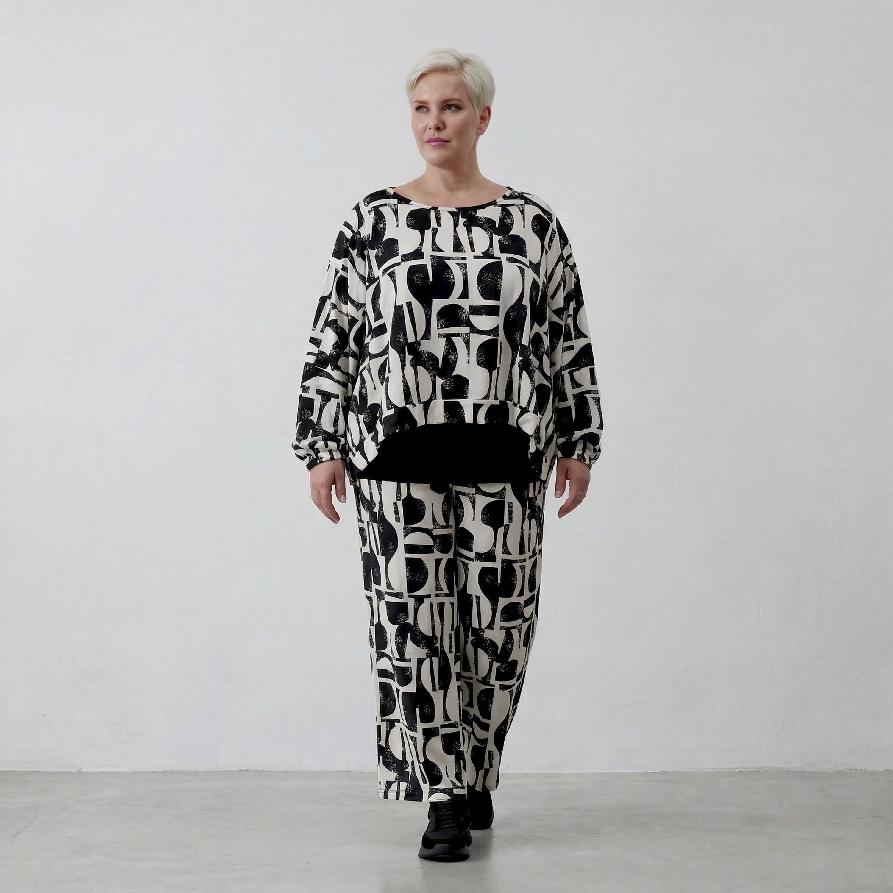 Damen Überwurf Lagenlook Materialmix, kastiger Schnitt, Langarm, Schlitze, Oversize große Größen – AKH Fashion