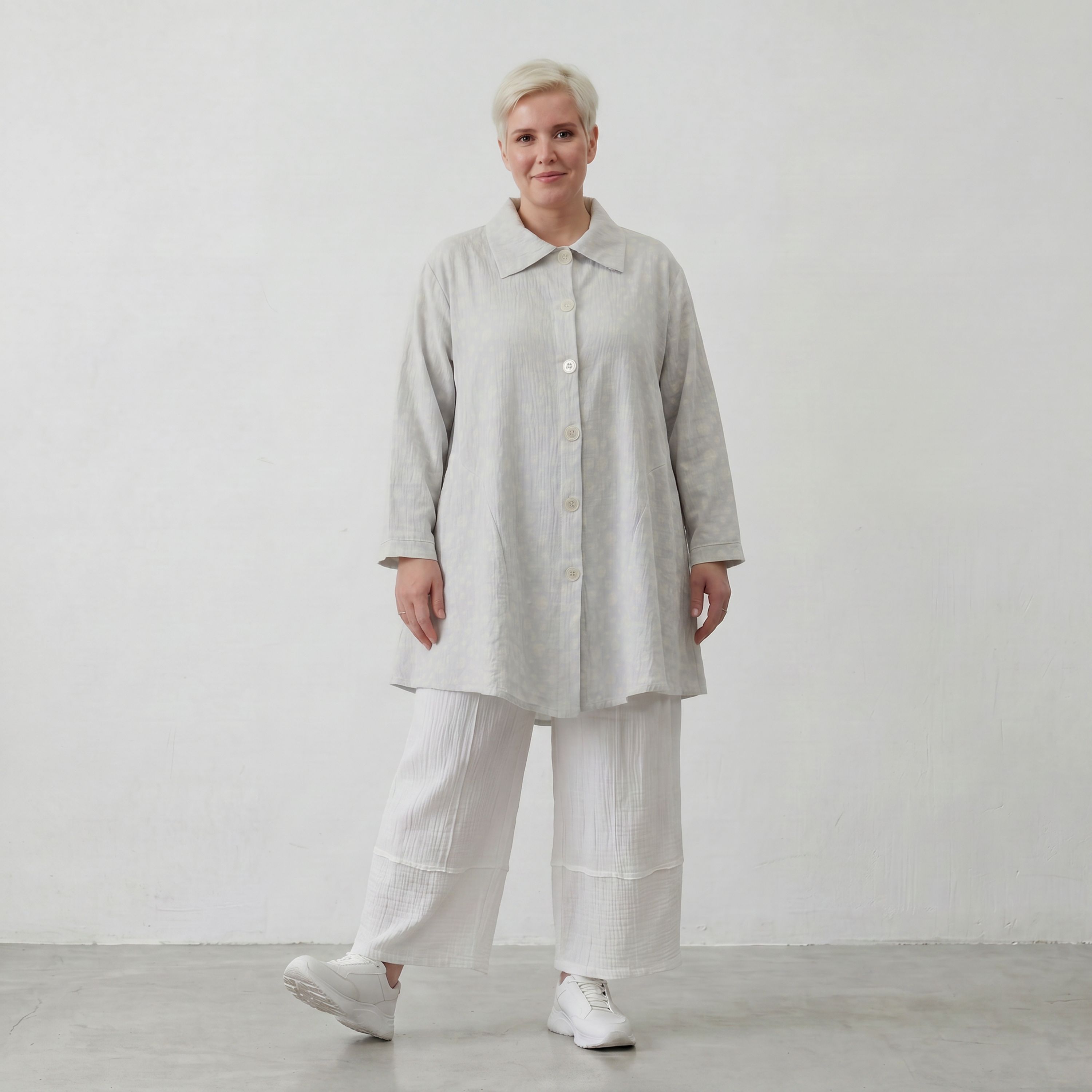 Leichte Baumwolljacke im Lagenlook Hellblau Ecru Oversize Glockenschnitt zeitlos leger