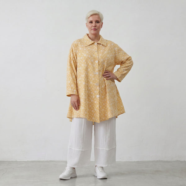 Leichte Baumwollmousseline Jacke Gelb Ecru im Oversize Lagenlook leger zeitlos luftig