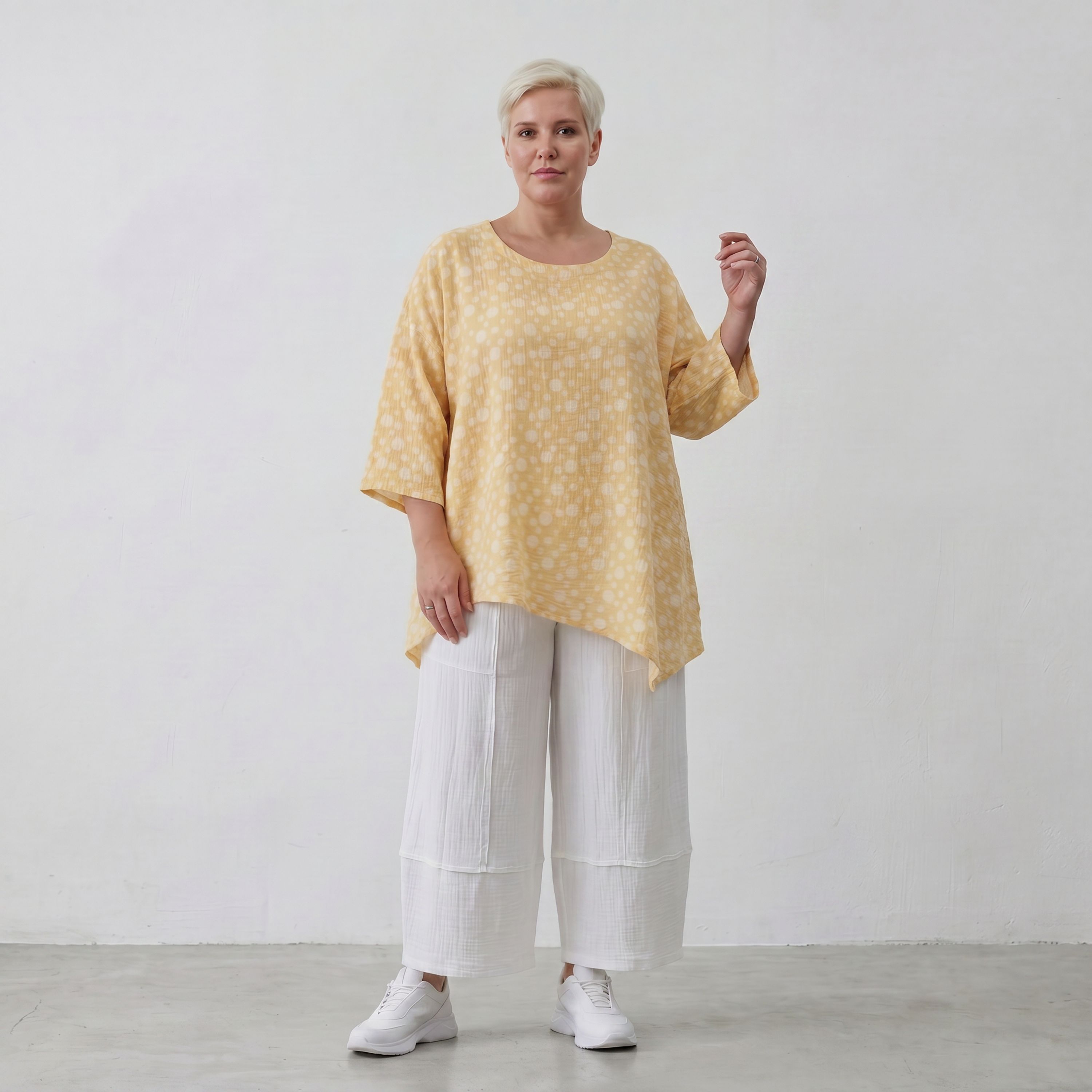 Leichtes Baumwollshirt im Gelb Ecru Lagenlook Oversize A Linie leger zeitlos luftig weich